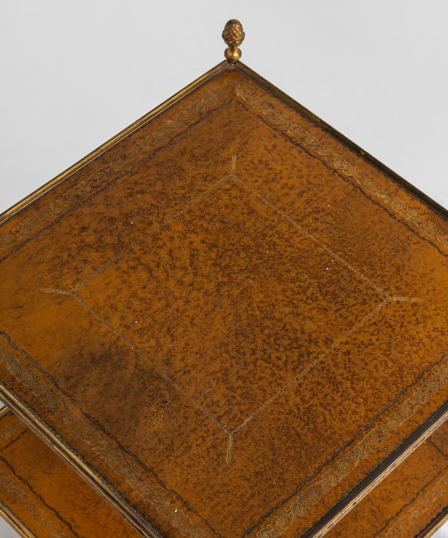 Pair of Brass and Leather End Tables, circa 1930 In Good Condition In Culver City, CA