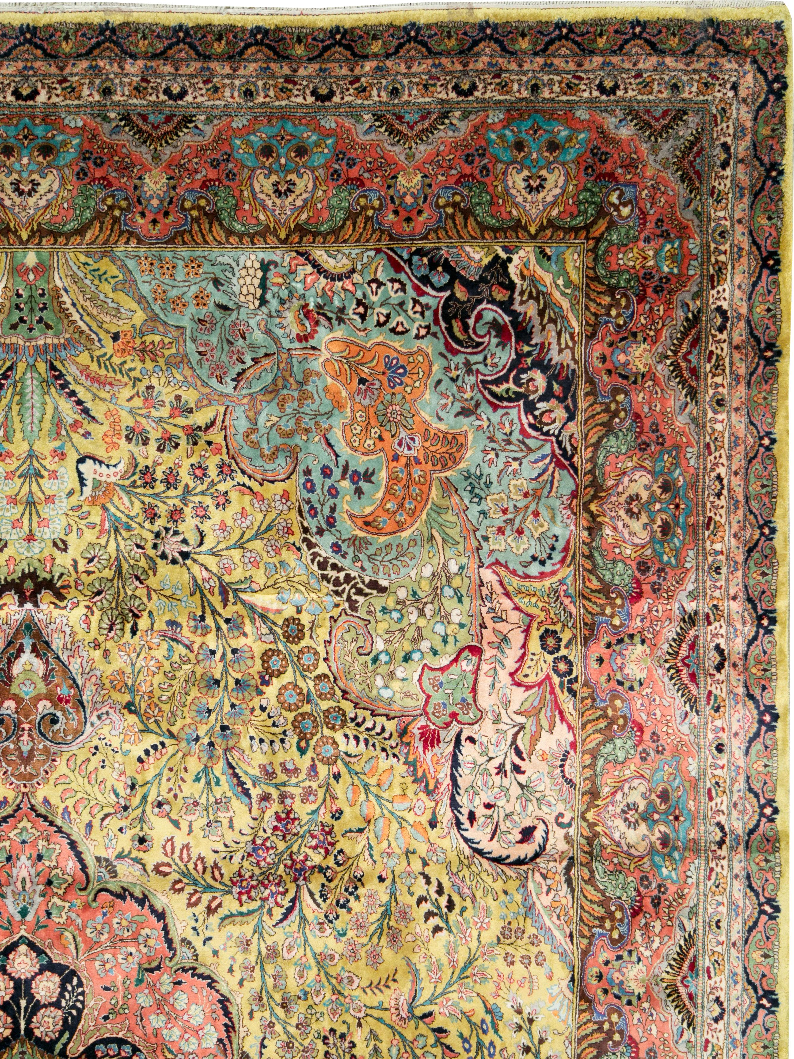 Hand-Knotted Vintage Persian Qum Silk Carpet