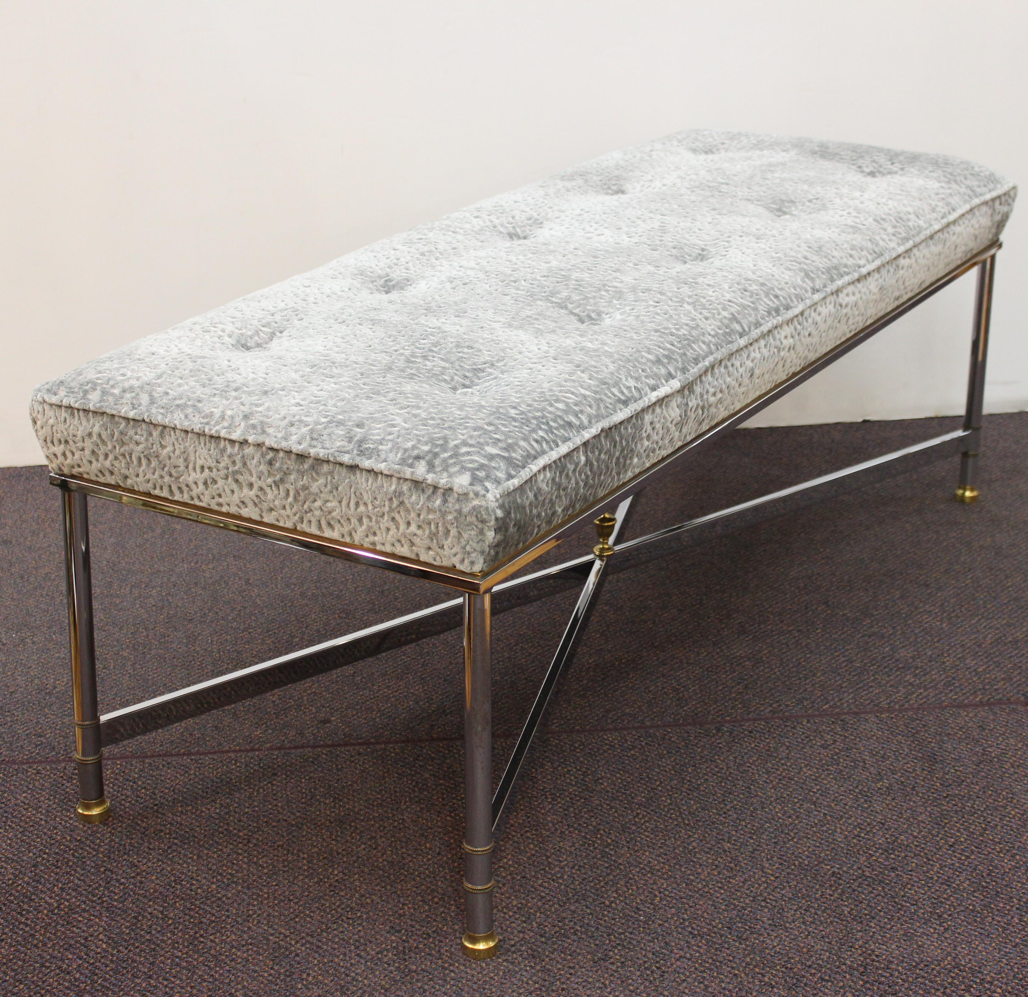 French Maison Jansen Hollywood Regency Bench with Grey Chenille Seat