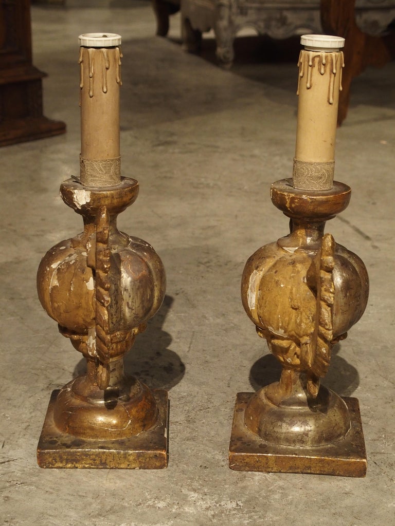 Antique Giltwood Italian Candlesticks, circa 1880 In Fair Condition For Sale In Dallas, TX