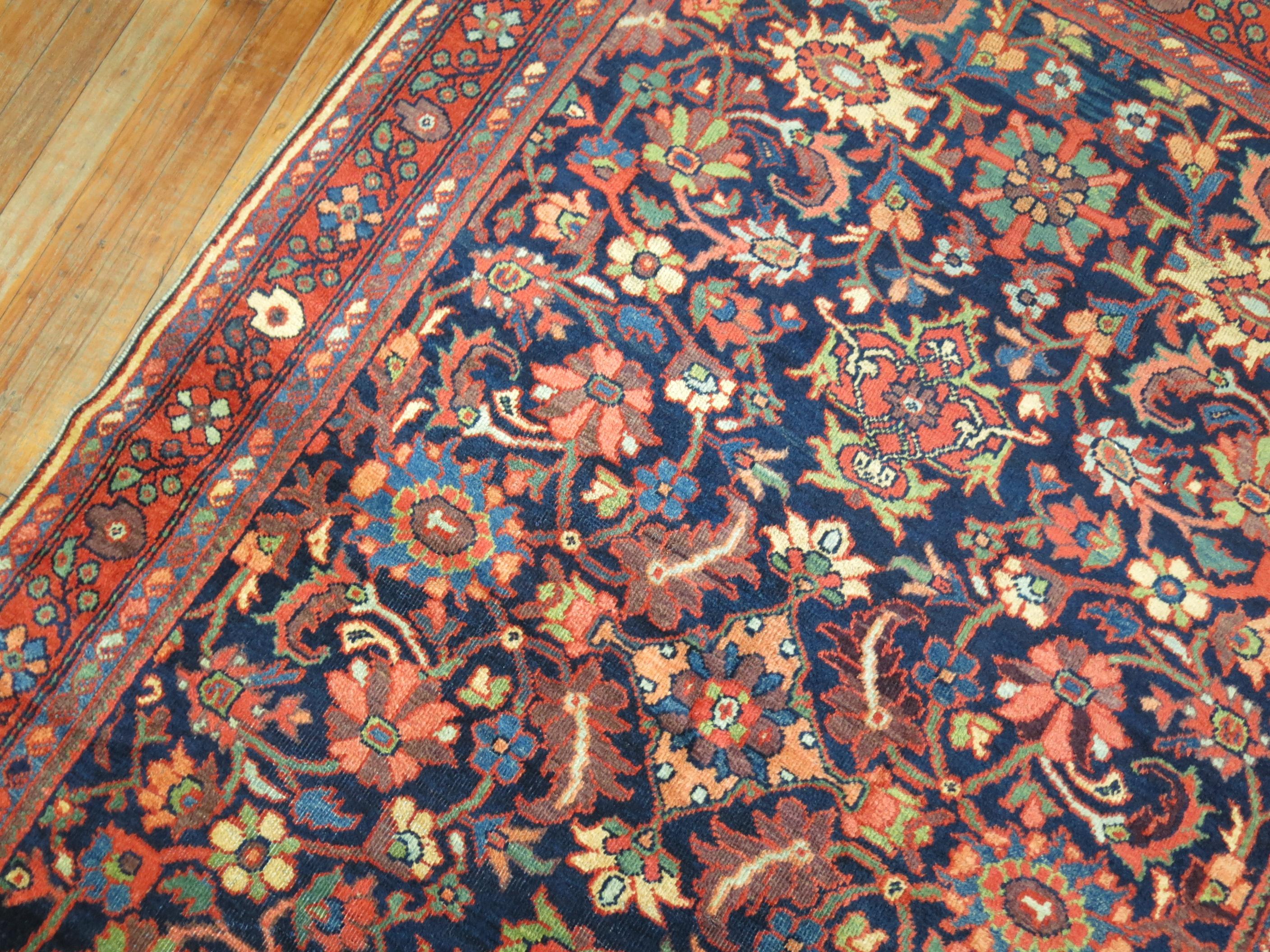 Hand-Knotted Blue Antique Persian Mahal Carpet