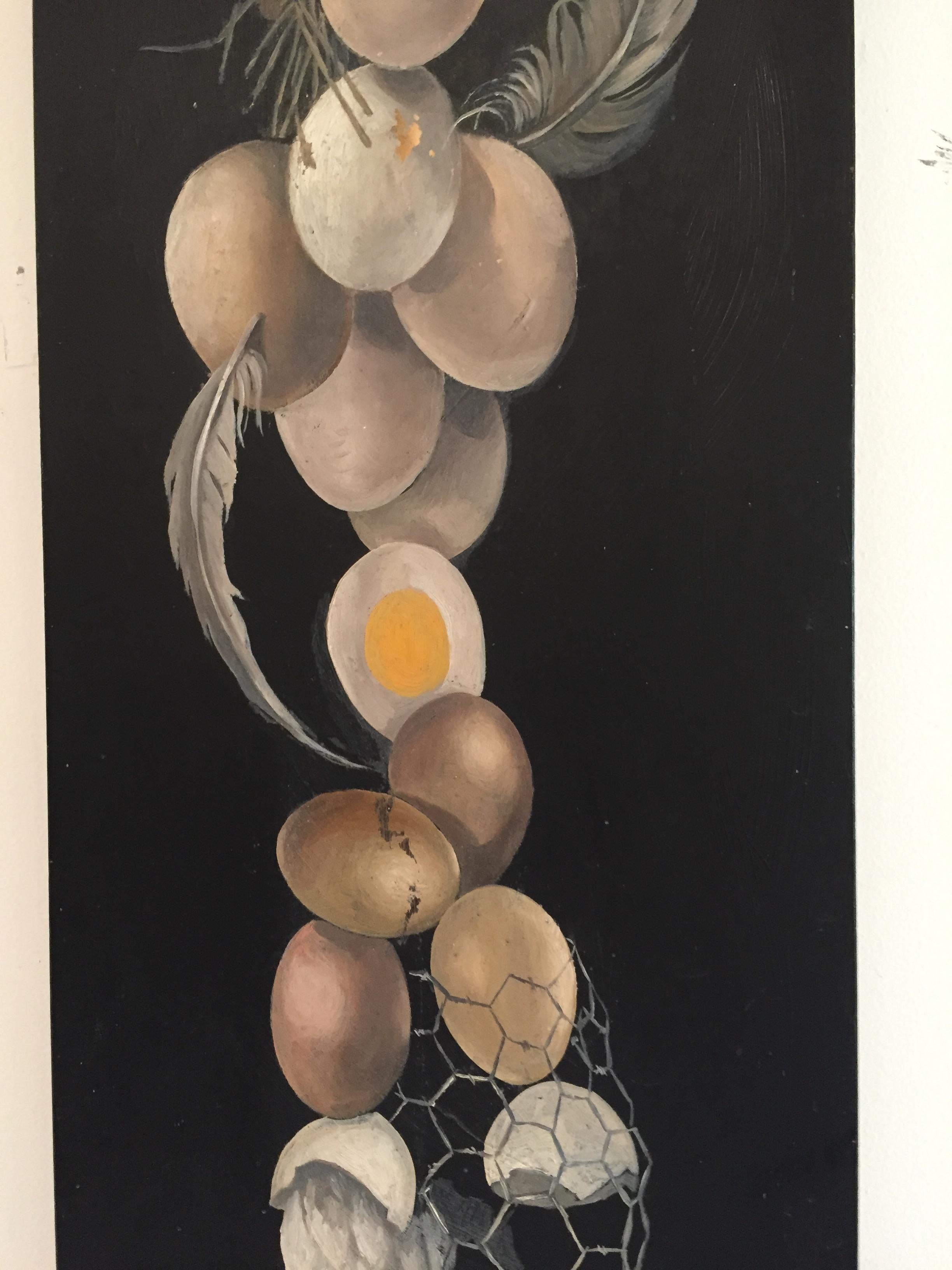 Lester Gaba Pintado a mano sobre madera Gallina con huevos, Colección Lilly Dache Estadounidense en venta
