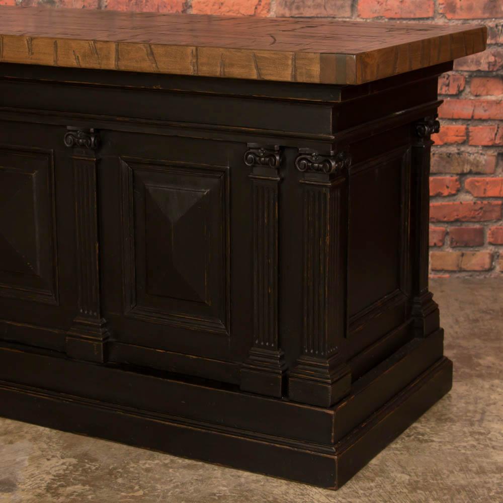 19th Century Black Antique Danish Kitchen Island and Bar with Maple Top