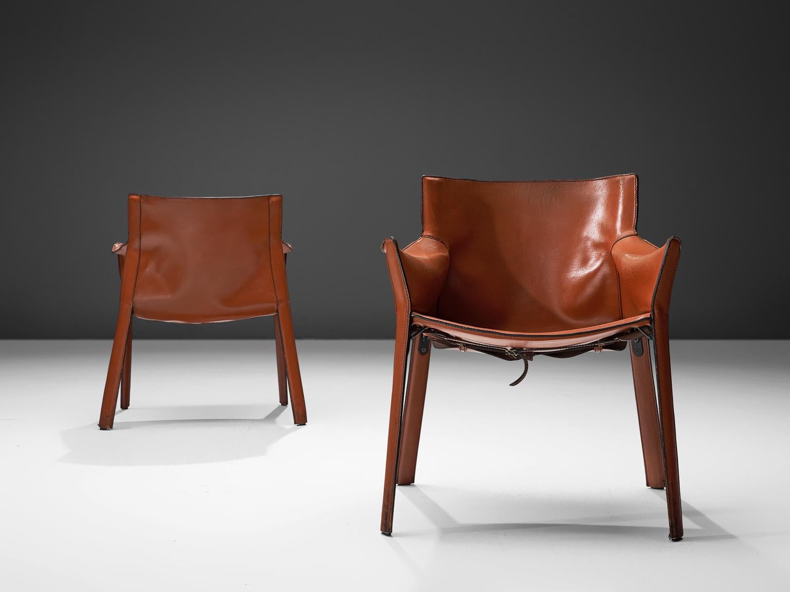 Italian Giancarlo Vegni for Fasem Set of Seven Patinated Leather Chairs