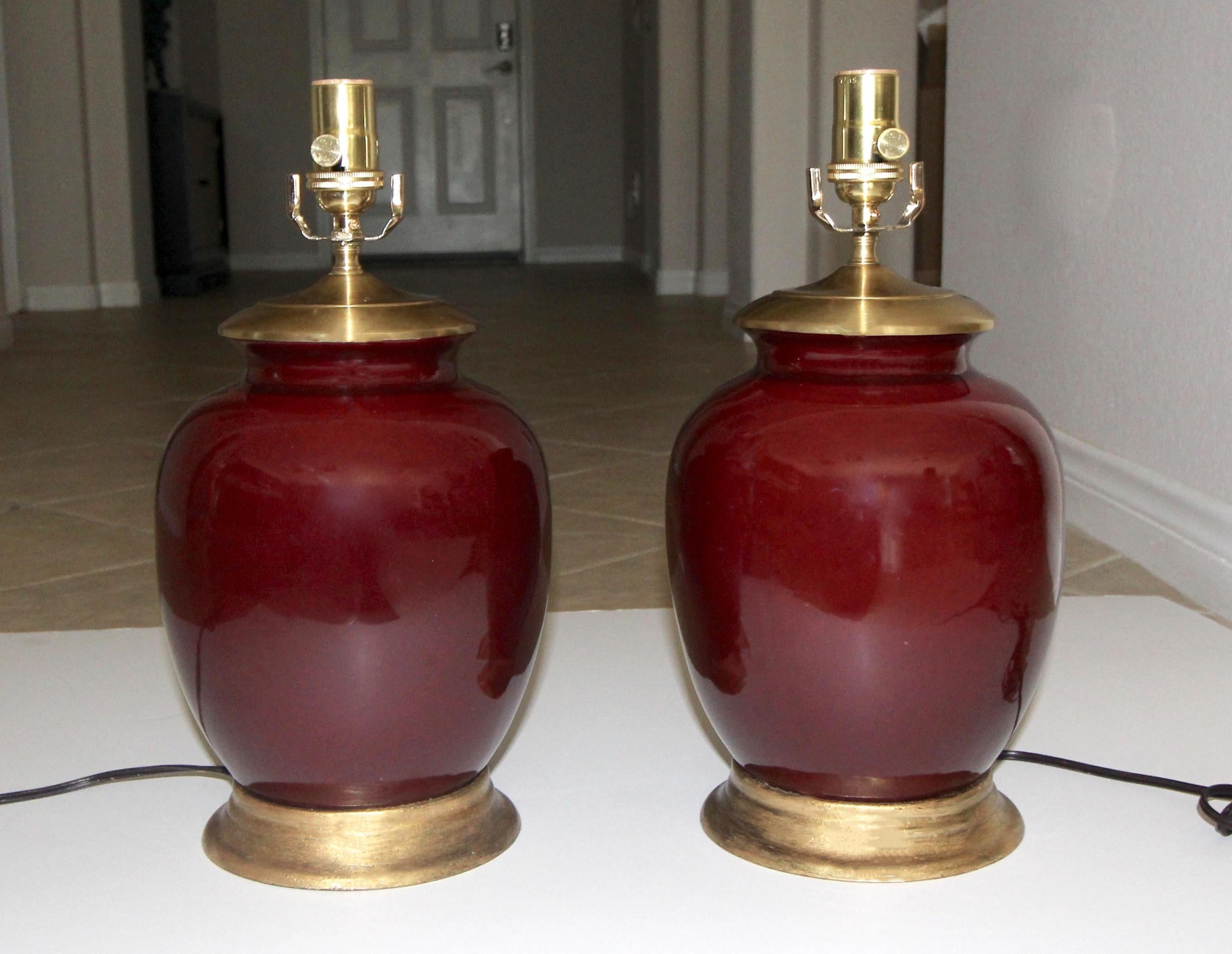 Late 20th Century Pair of Asian Oxblood Porcelain Lamps