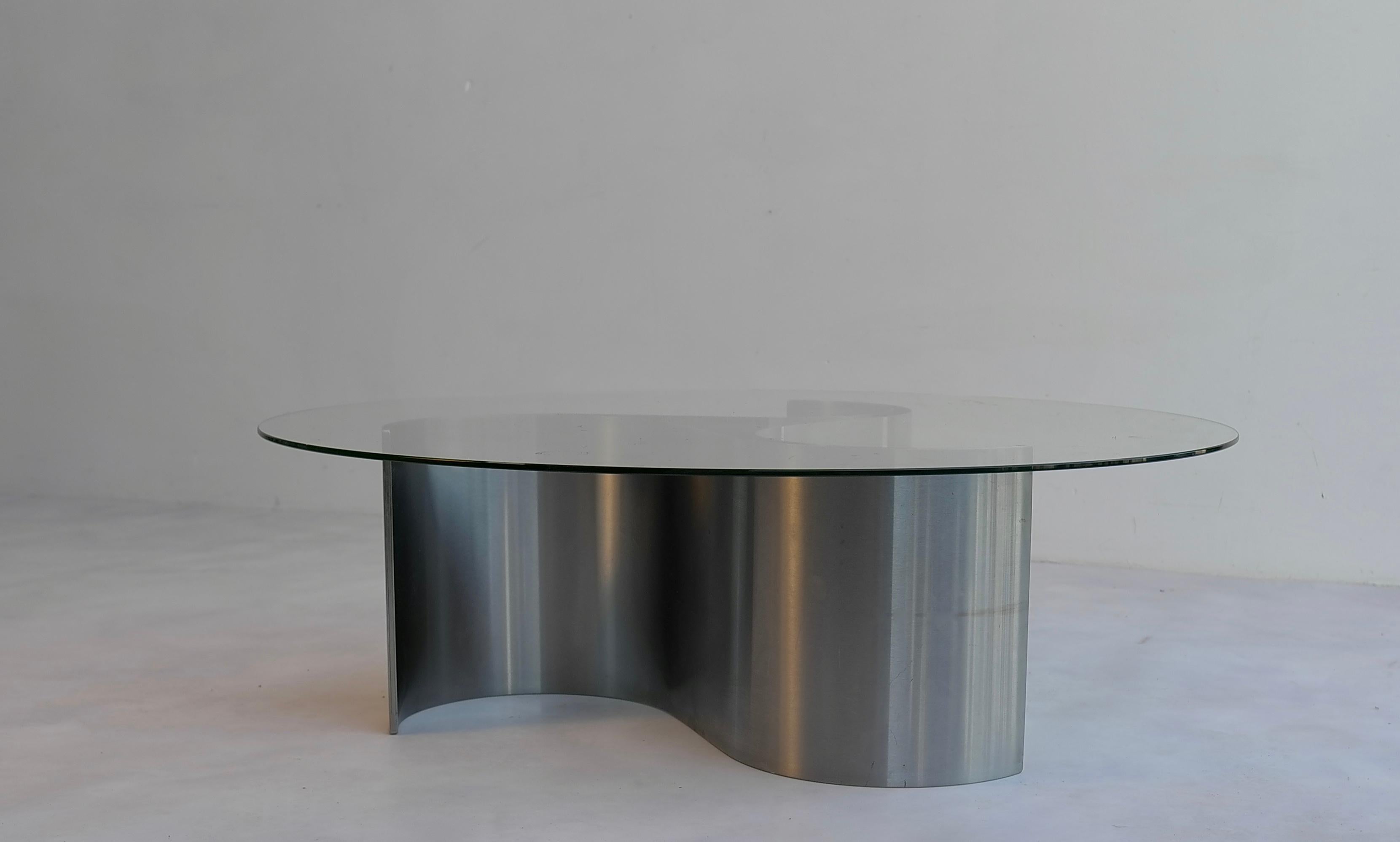 French Sculptural Coffee Table in Glass and Steel by Patrice Maffei, France, 1970s