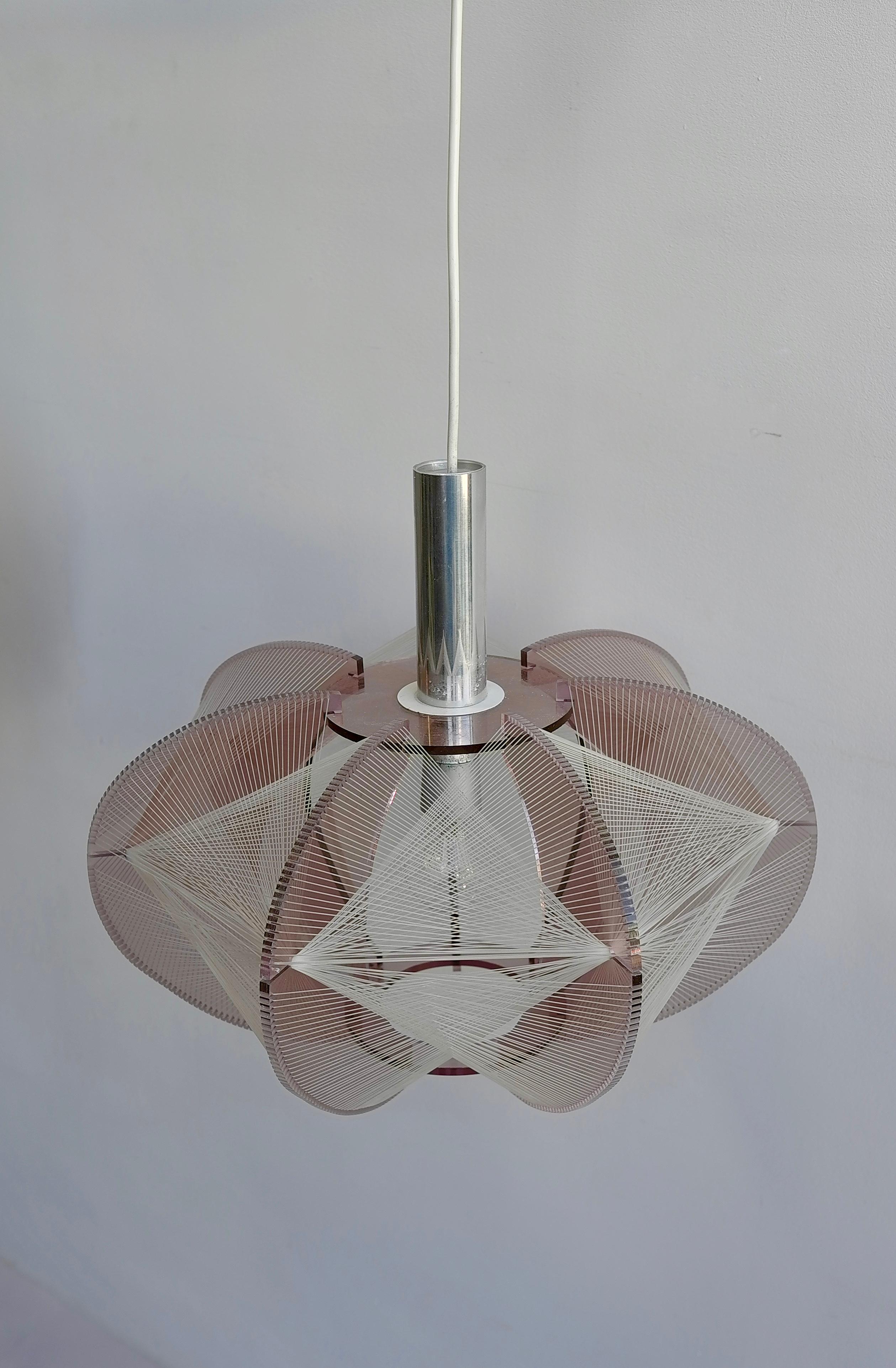 Mid-Century Modern Lampe à suspension en fil de fer violet Paul Secon pour Sompex-Clear, 1970 en vente