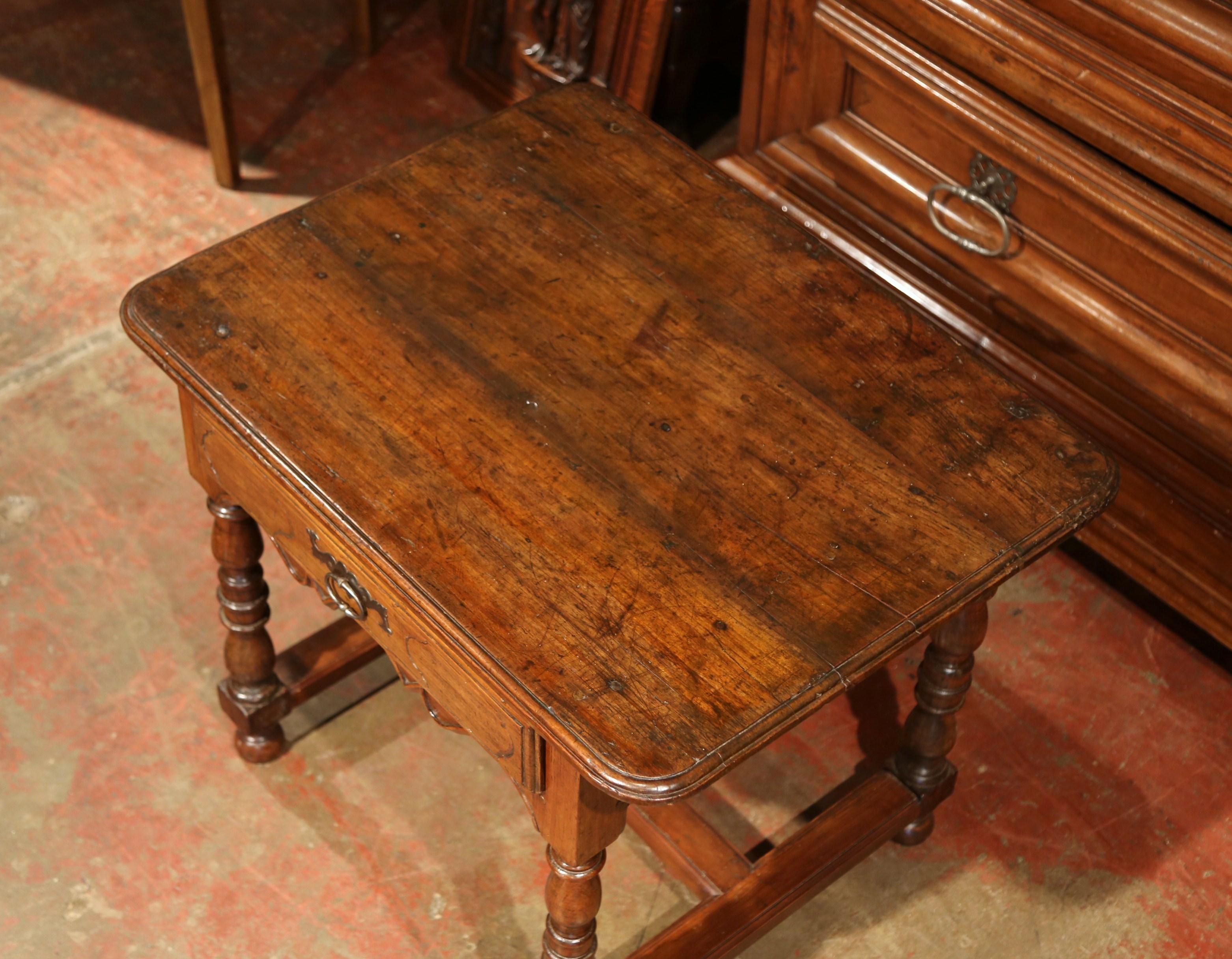Mid-18th Century, French, Louis XIII Carved Walnut Table Desk with Center Drawer In Excellent Condition In Dallas, TX