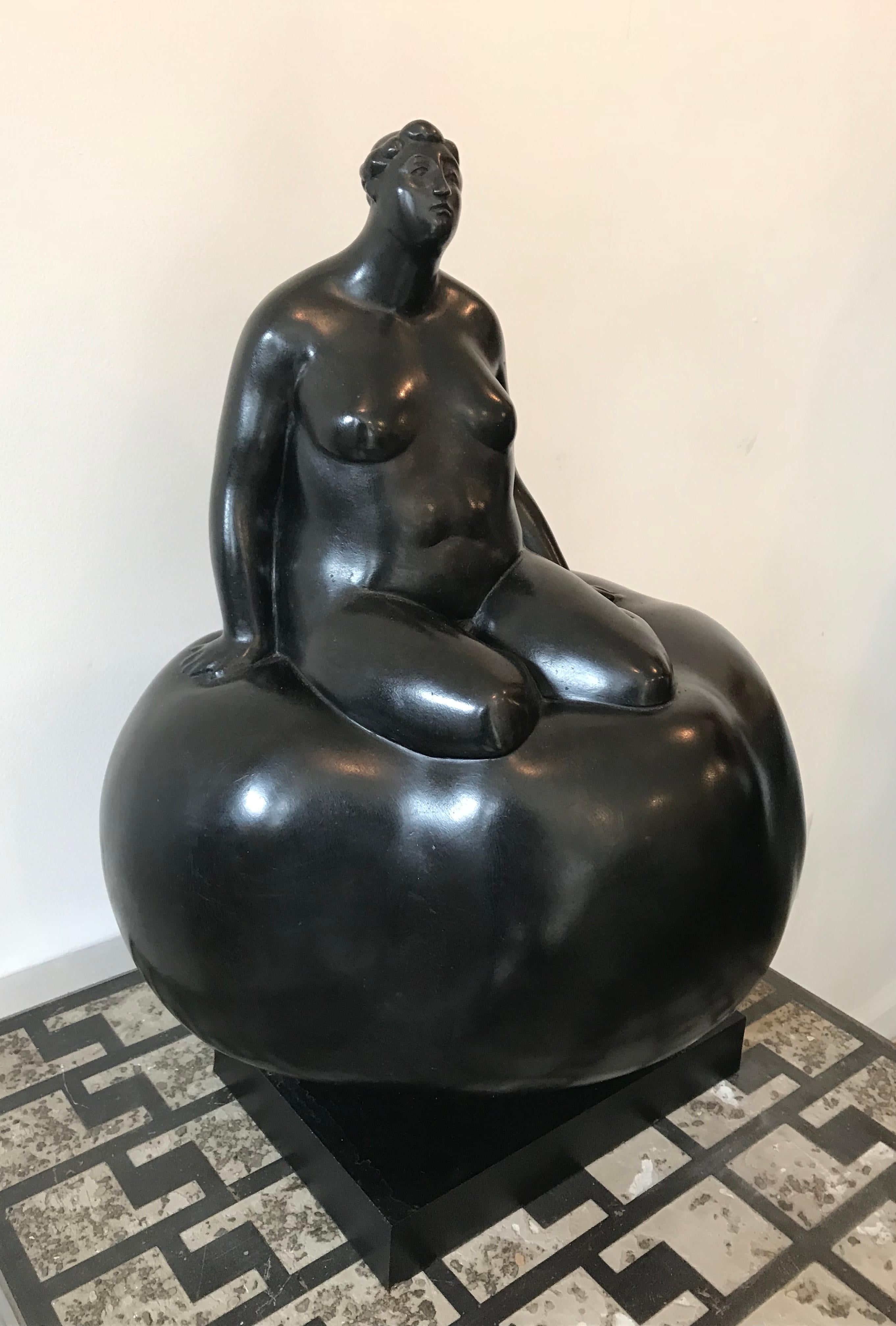 Brutalist Blackened Bronze Female Sculpture Titled 
