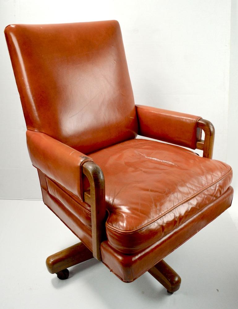Art Deco Stow Davis Swivel Tilt Leather Desk Chair