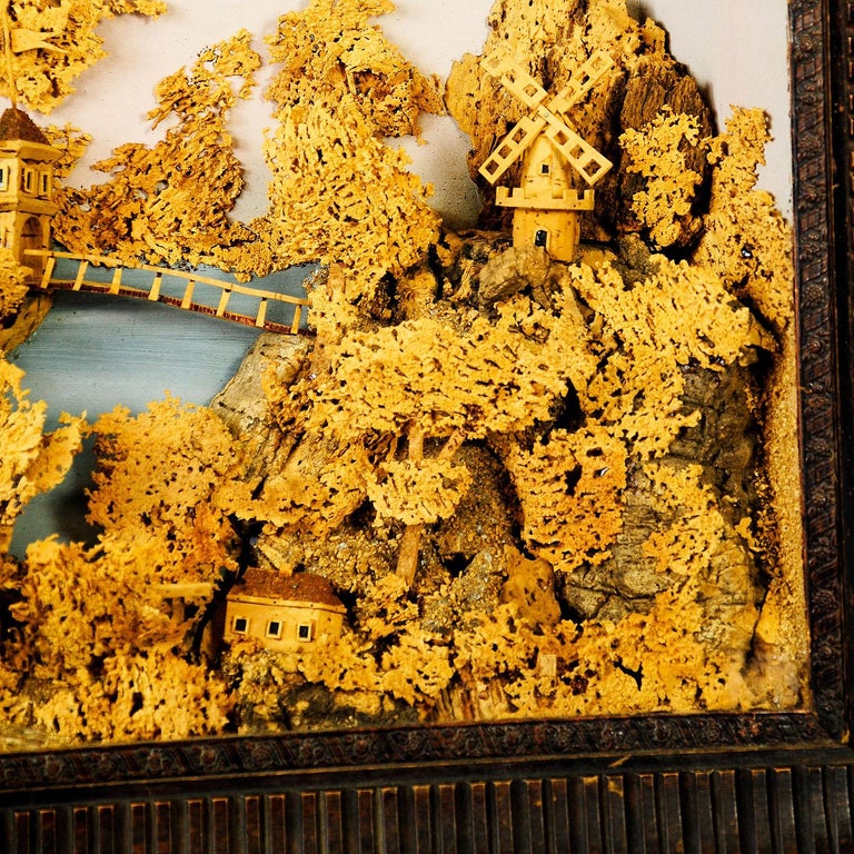 Antique Impressive Cork Carving with Castle Scene, circa 1880 For Sale