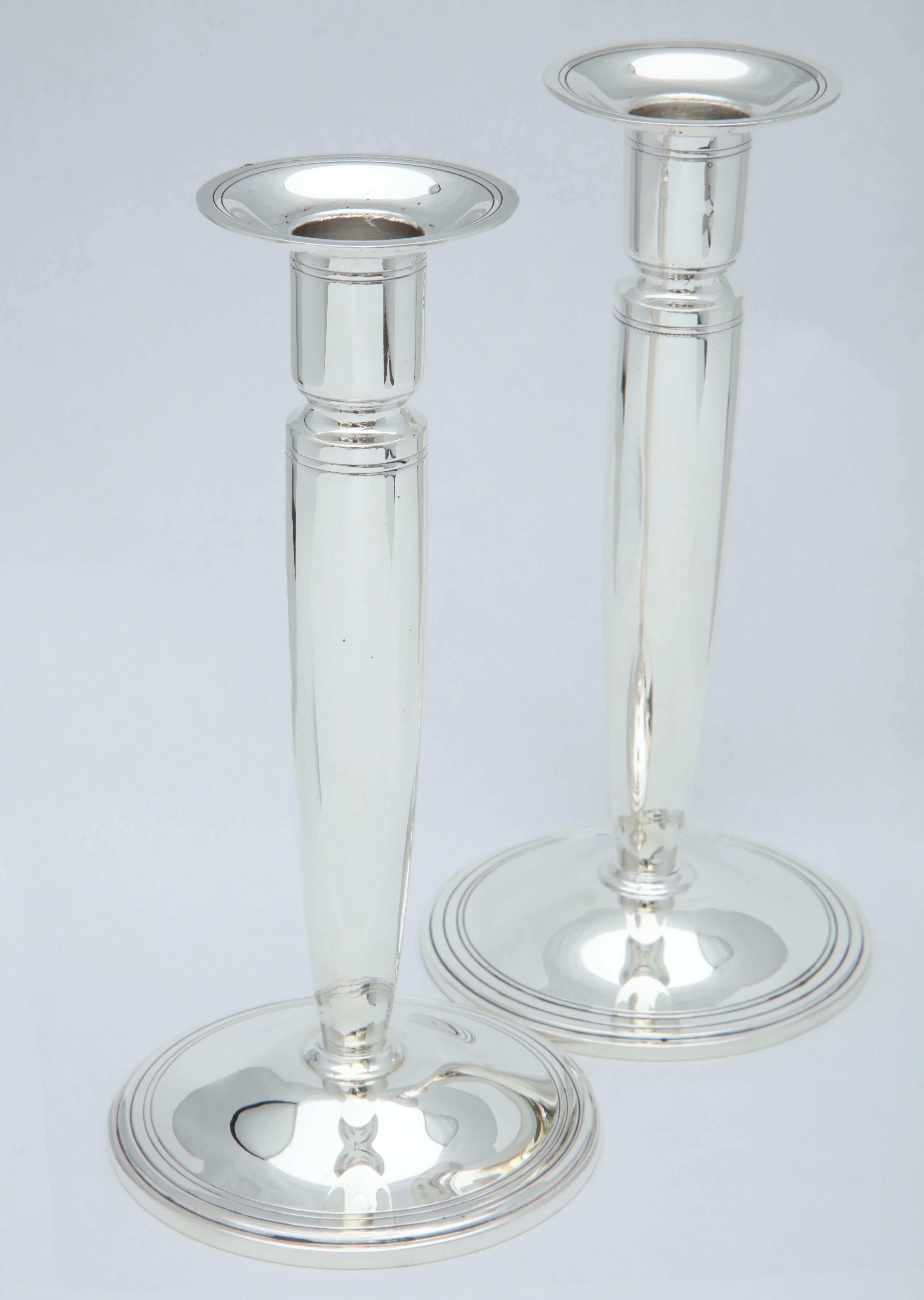 Mid-20th Century Pair of Mid-Century Modern Tiffany Sterling Silver Candlesticks