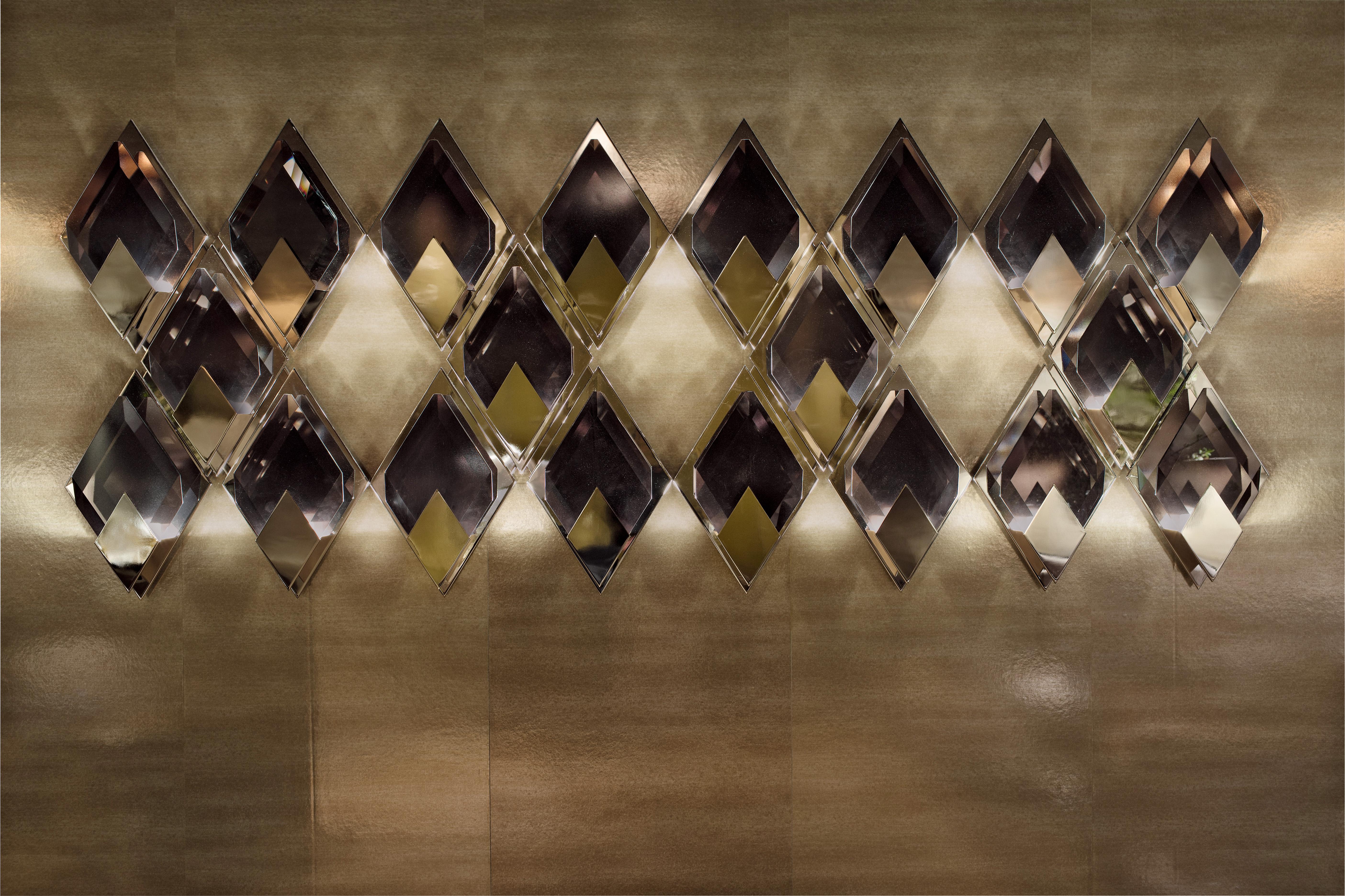 Donghia Bijou Diamond Sconce in Sepia Glass with Polished Nickel Finish In New Condition For Sale In New York, NY