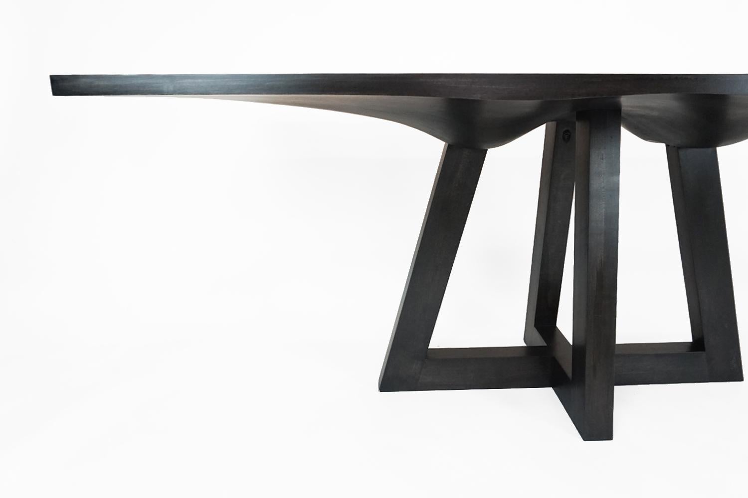 Blackened Contemporary Ebonized Dining Table in Carved Walnut For Sale