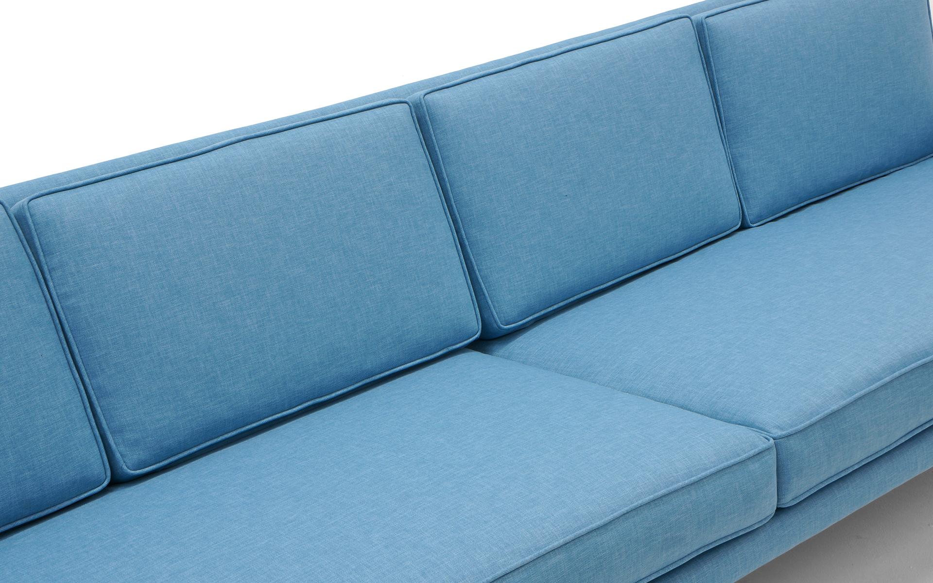 Four-Seat Sofa Possibly Danish Modern or Adrian Pearsall, Beautiful Blue Fabric In Excellent Condition In Kansas City, MO