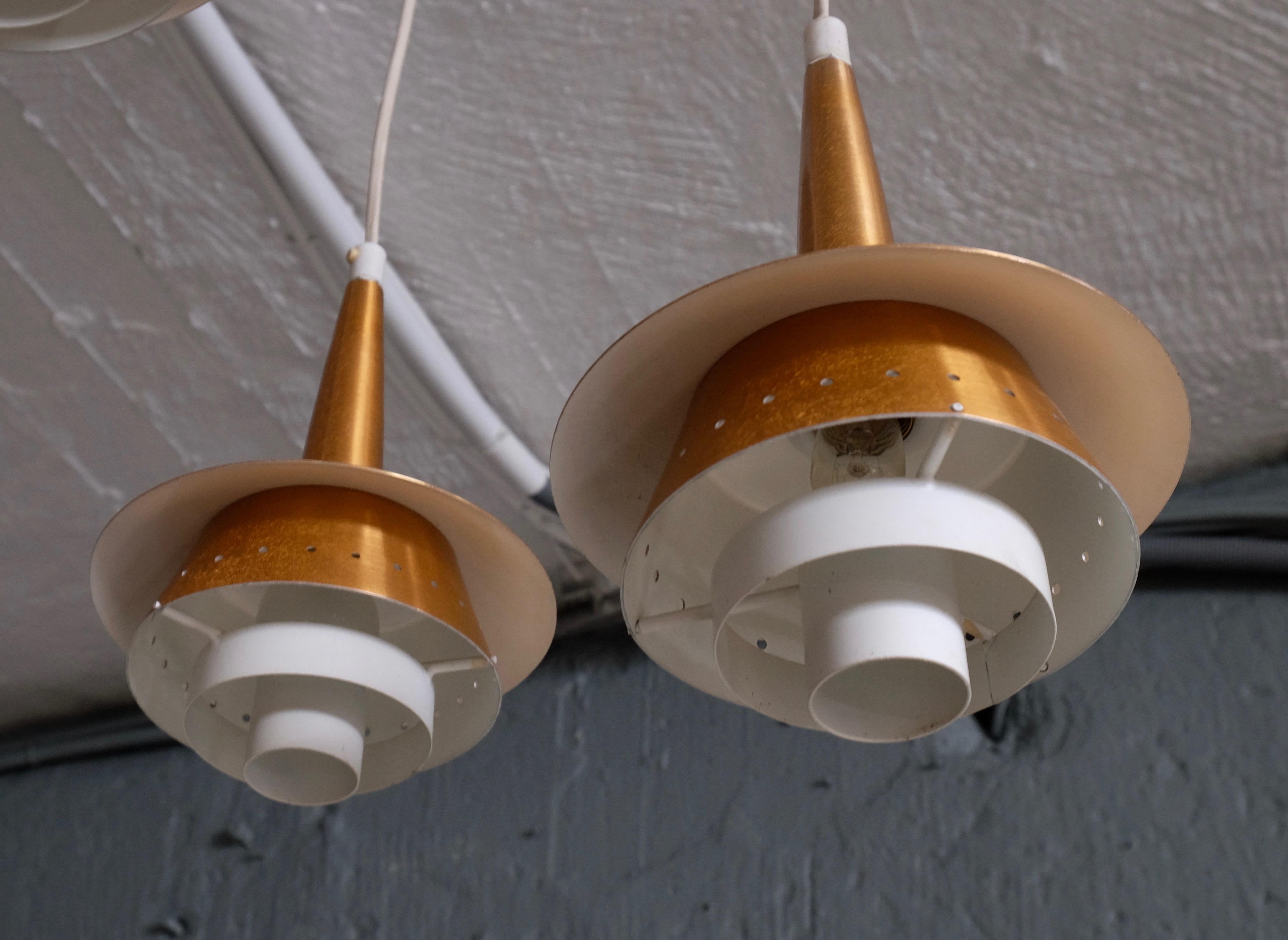 Mid-20th Century Danish Three-Armed Copper Ceiling Light, 1960s For Sale