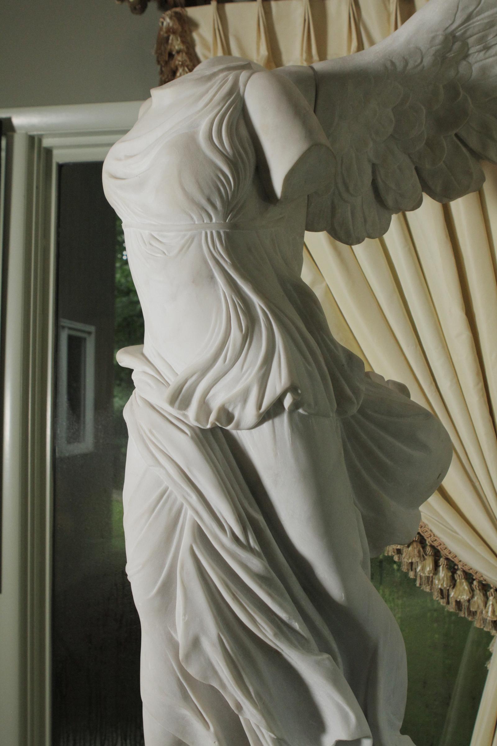 Italian Marble Figure on Custom Wood Stand La Victoire de Samothrace or Winged Victory