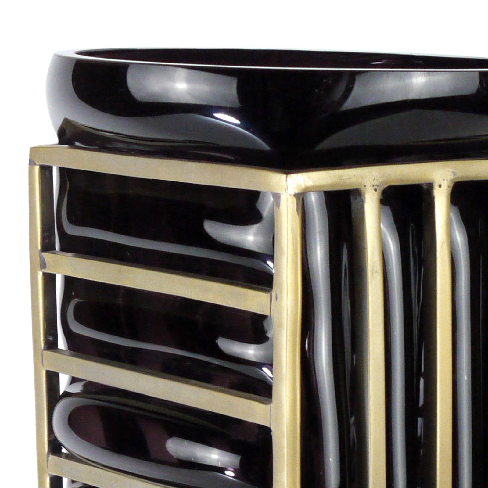 Hand-Crafted Enlace Black Glass Rectangular Vase For Sale