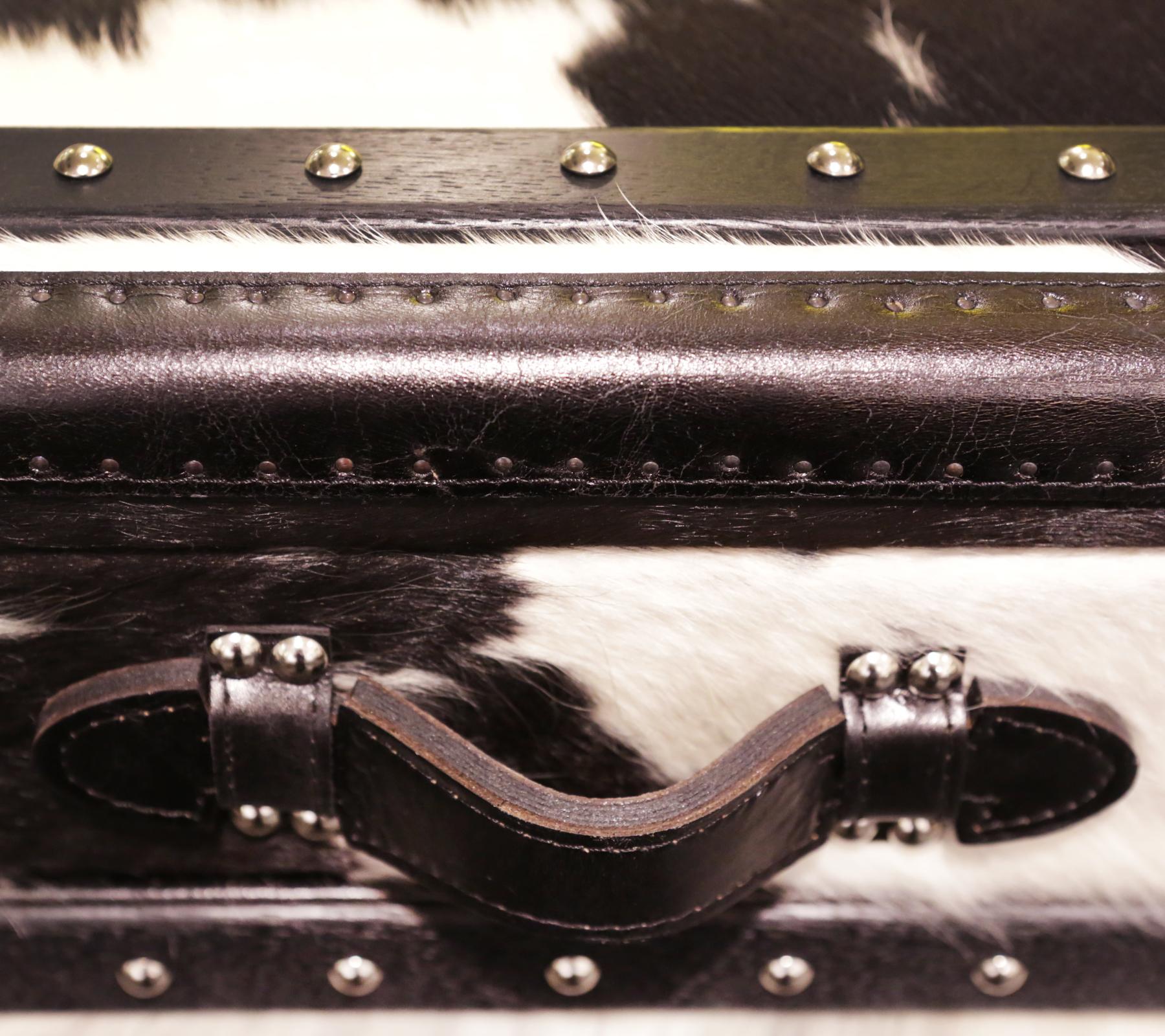 Italian Wild Black and White Cowhide Cube Chest For Sale