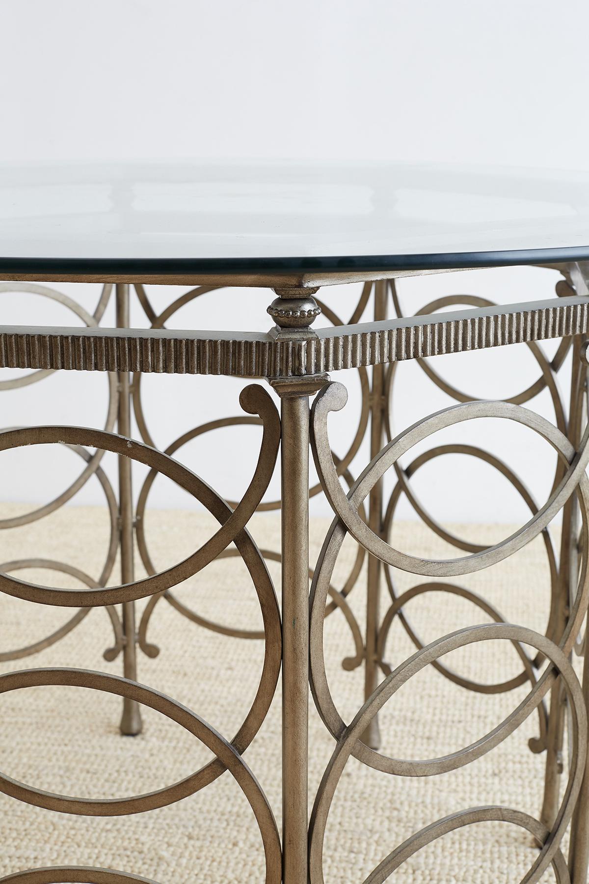 Round Neoclassical Style Silverleaf Metal Dining Table In Excellent Condition In Rio Vista, CA