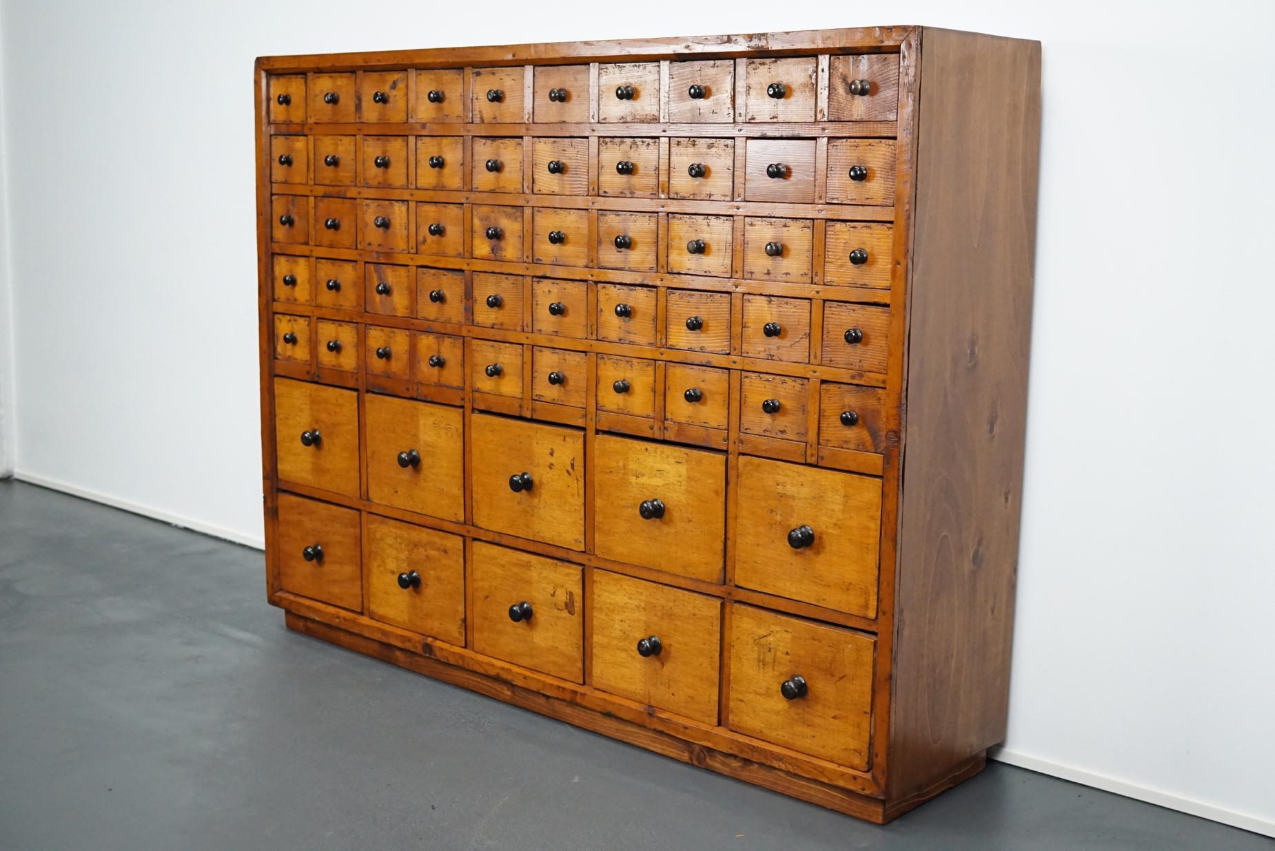 European Dutch Pine Apothecary Cabinet or Bank of Drawers, 1940s