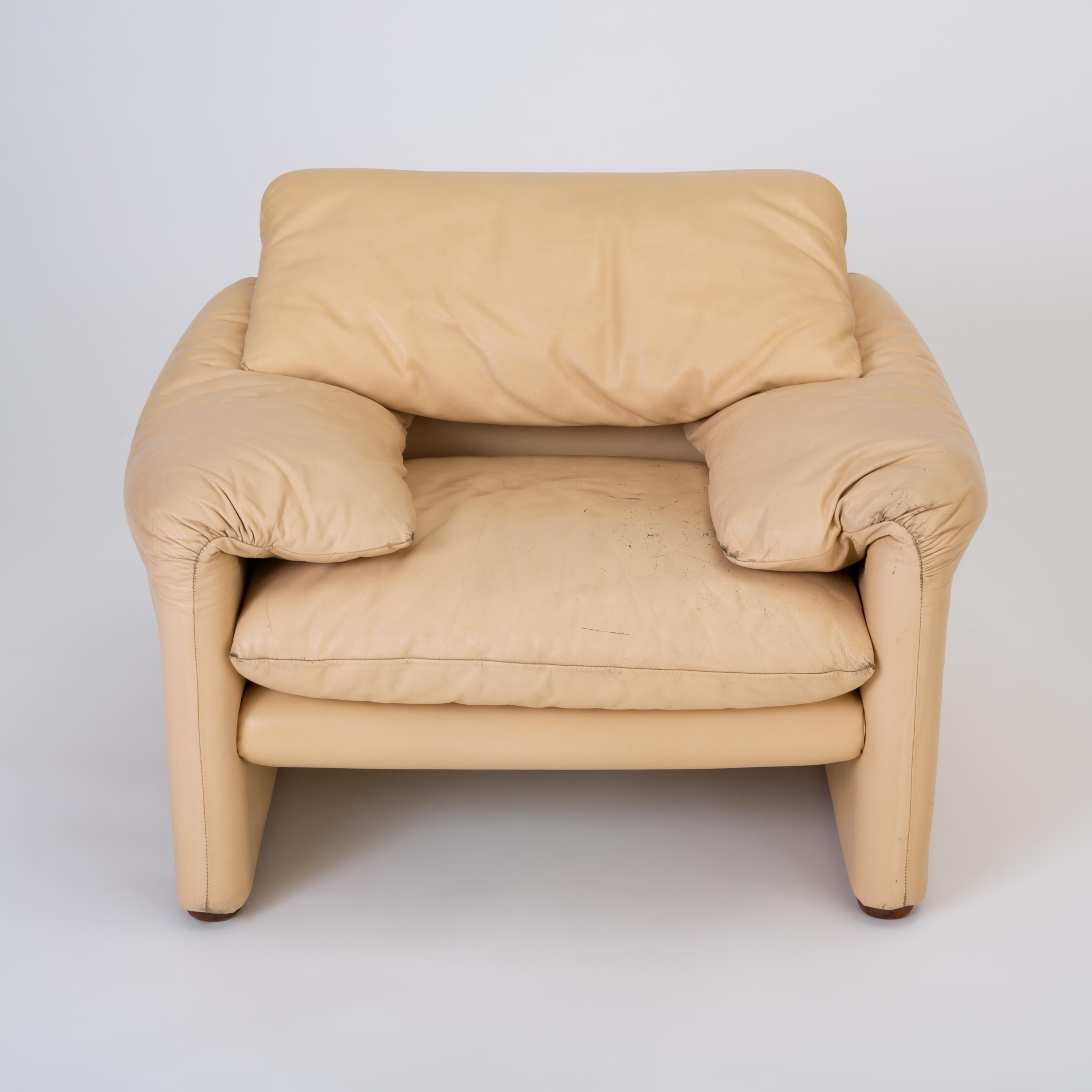 Italian Leather “Maralunga” Chair by Vico Magistretti for Cassina