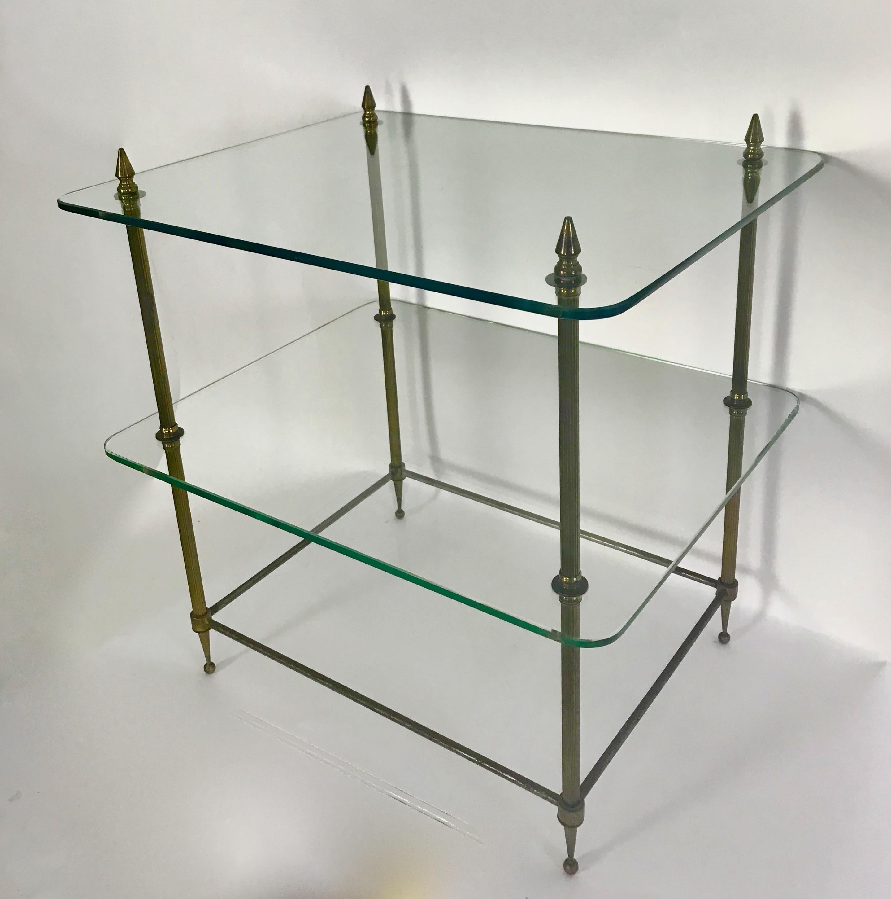 Mid-20th Century Two-Tiered Glass and Brass Side Table from France