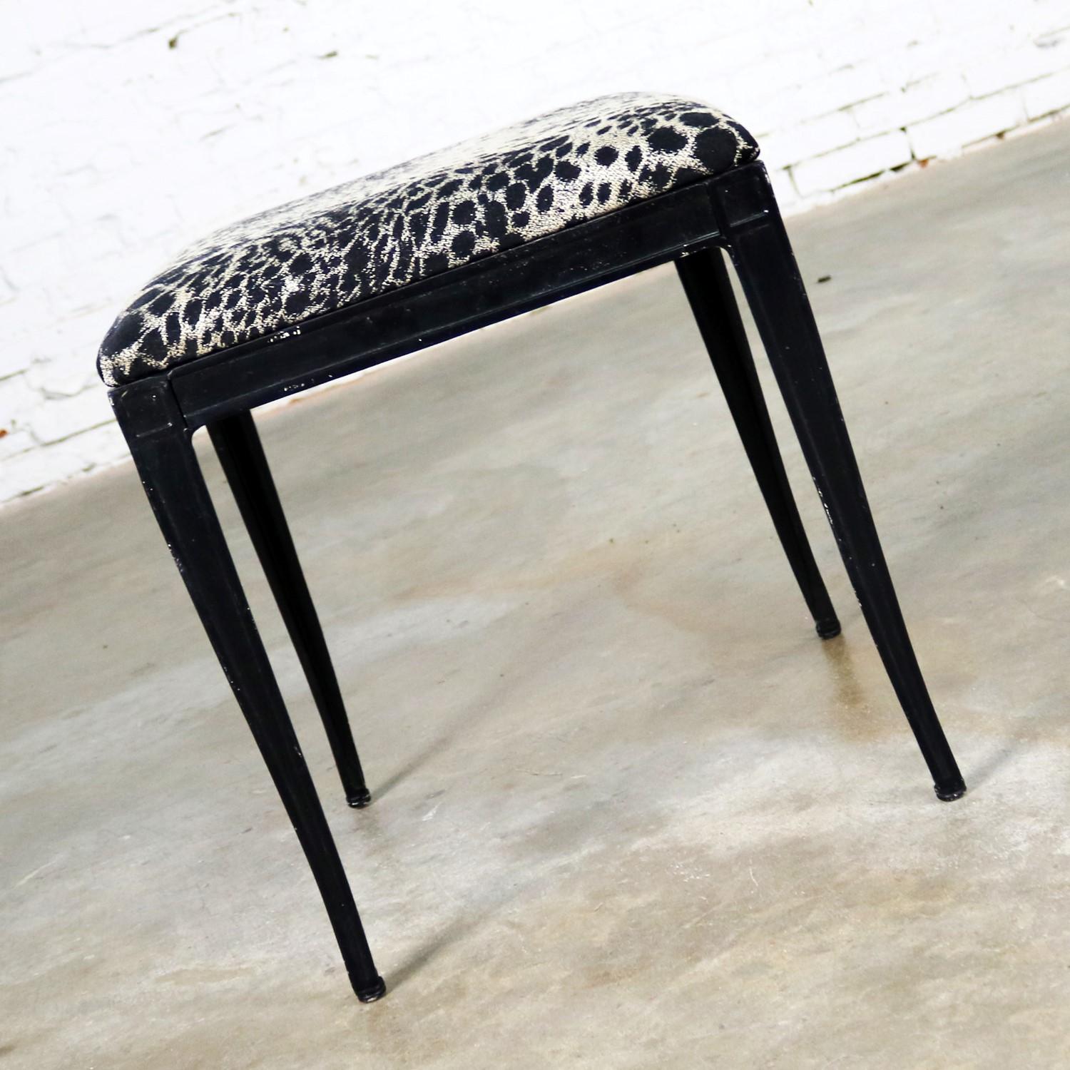 American Black Art Deco and Animal Print Bench Ottoman Footstool Cast Aluminum by Crucibl