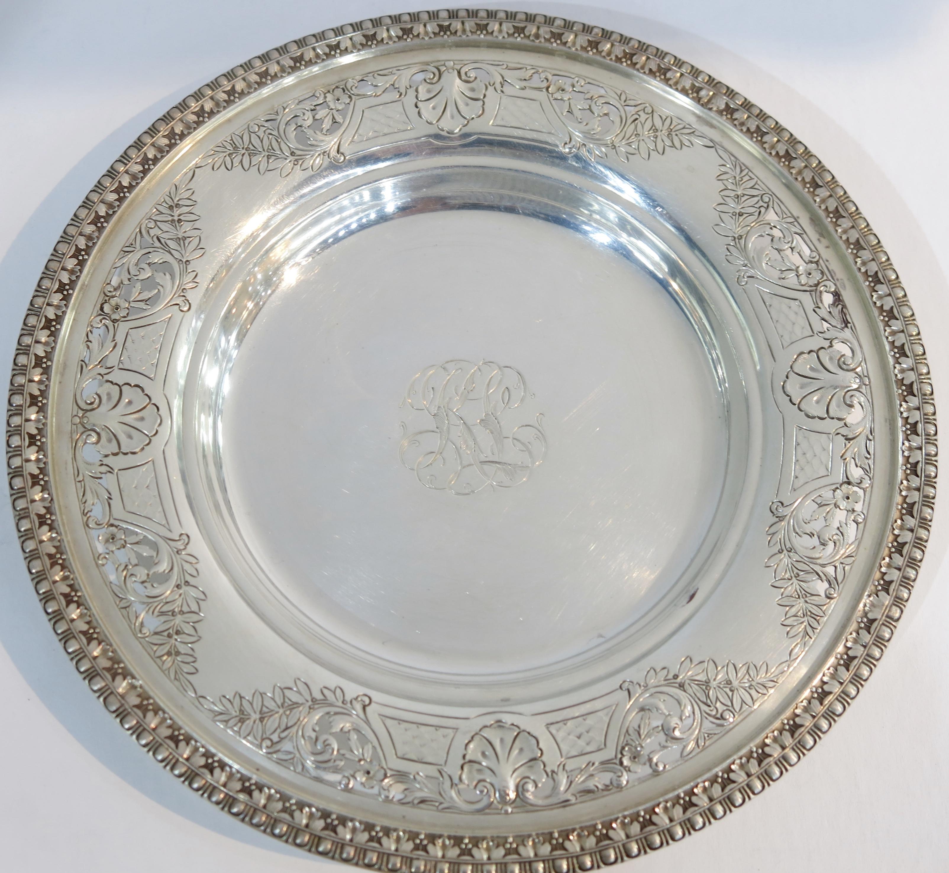 Set of 12 Antique Sterling Silver Chased and Pierced Dessert Plates In Good Condition In New York, NY