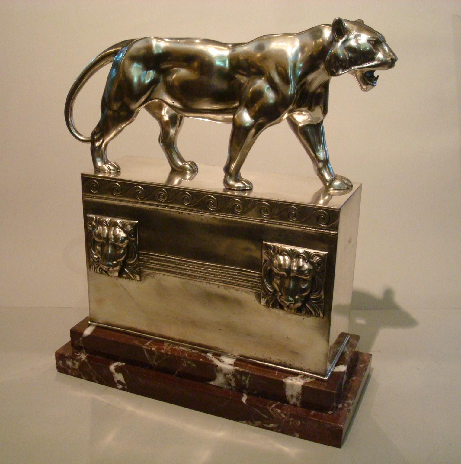 20th Century Art Deco Tiger Sculpture Figure WMF German Silver Plate Art Deco Style