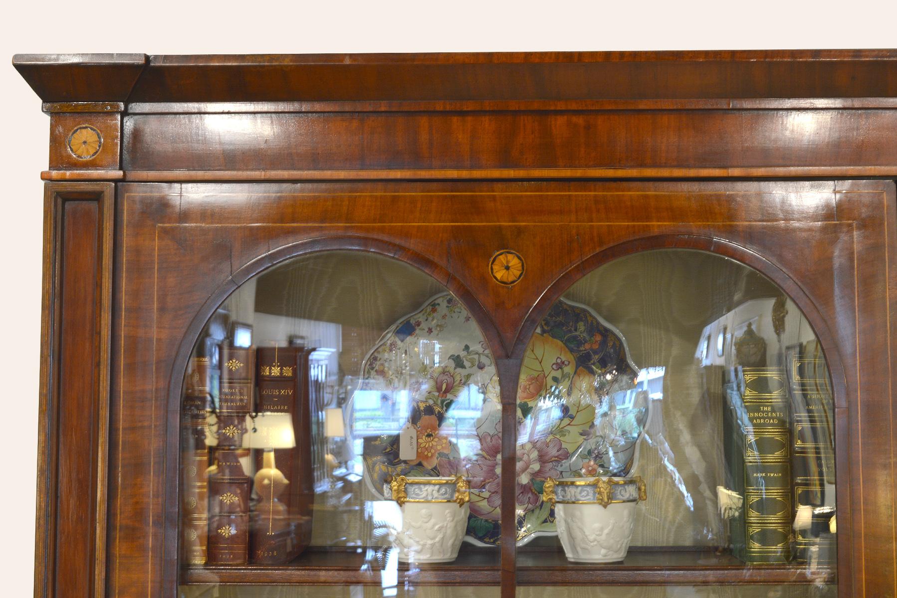 Glass Fine English William IV Mahogany Library Bookcase with Double Arch Glazed Doors