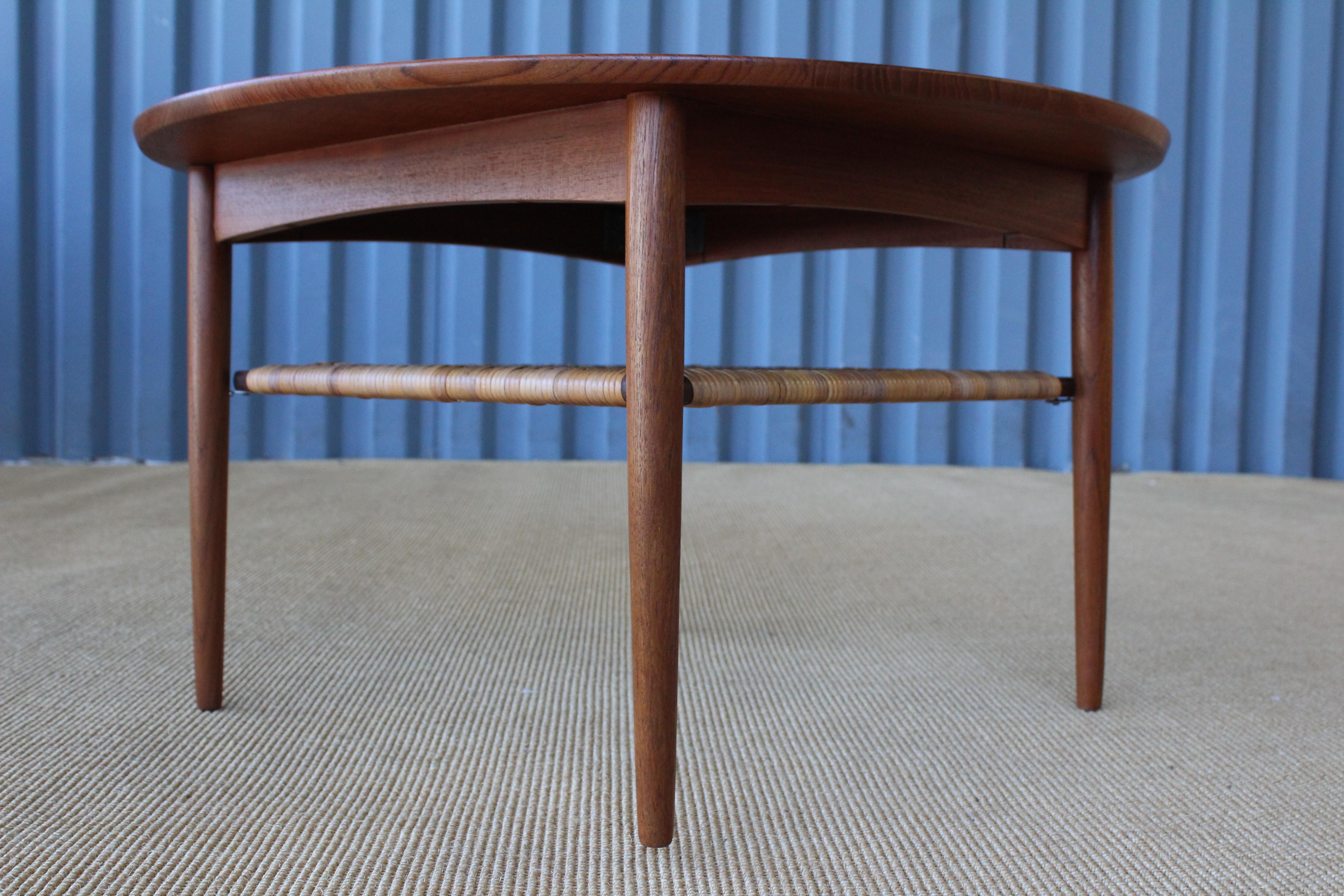 Teak Coffee Table with Caned Shelf, Denmark, 1950s In Excellent Condition In Los Angeles, CA