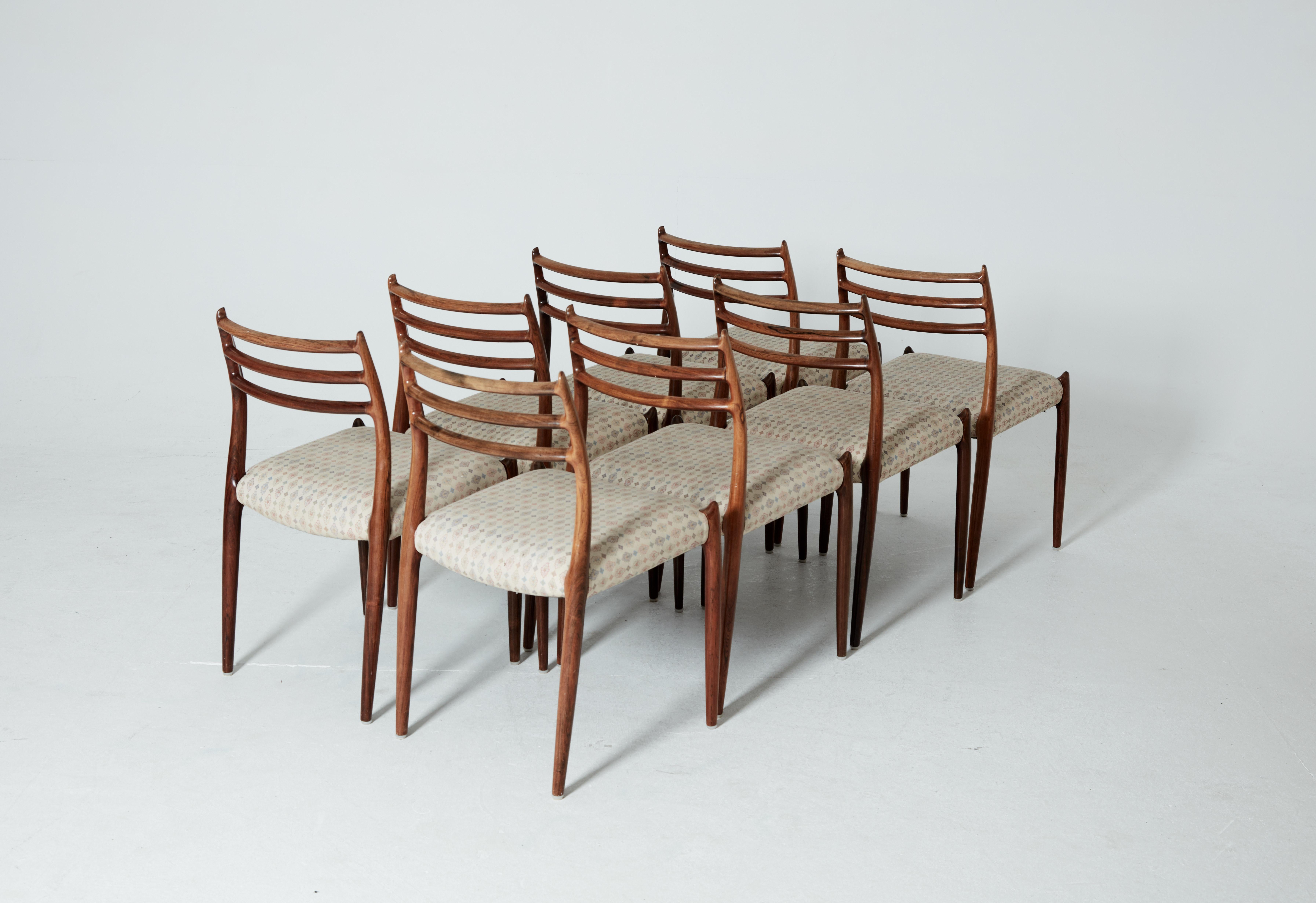 Set of Eight Model 78 Rosewood Chairs by Niels O. Møller, Denmark, 1960s In Good Condition In London, GB