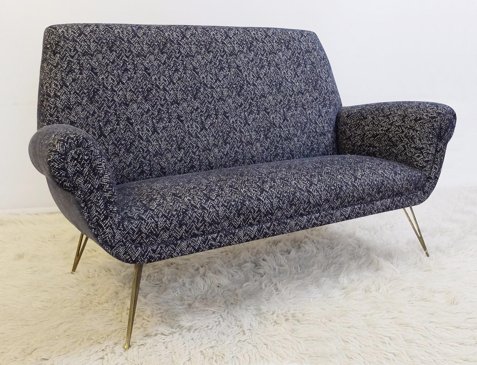 Mid-20th Century Italian Sofa, New Upholstered