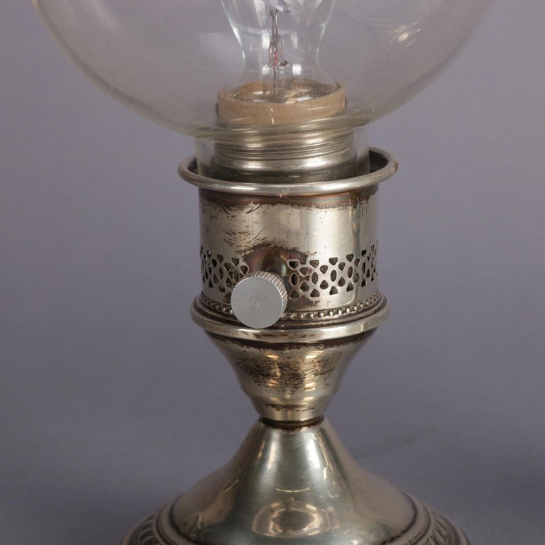 Pair of Crest Silver Co. Sterling Weighted Hurricane Lamps with Etched