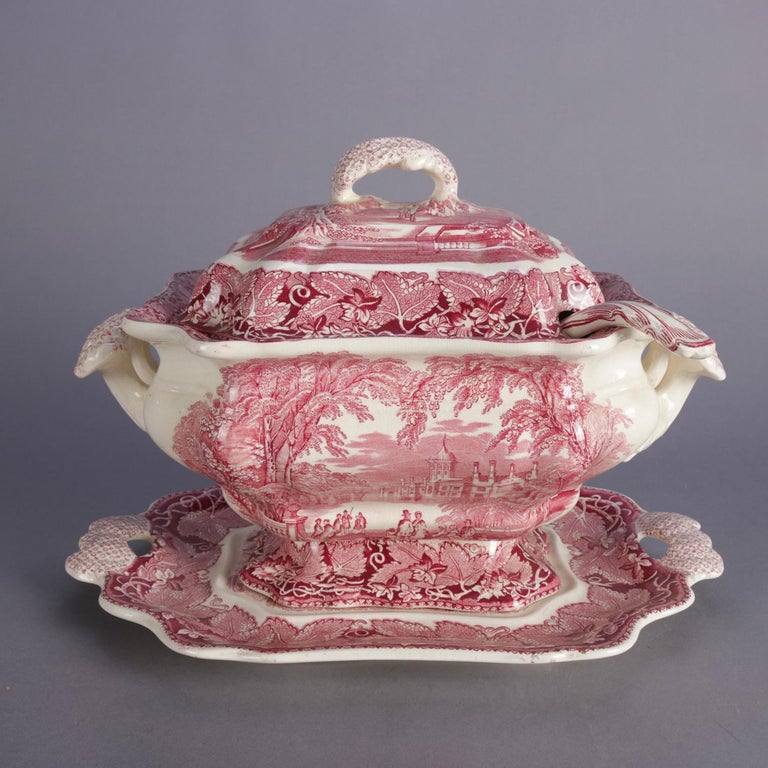 Antique English Mason's Vista Ironstone Transferware Lidded Tureen Set
