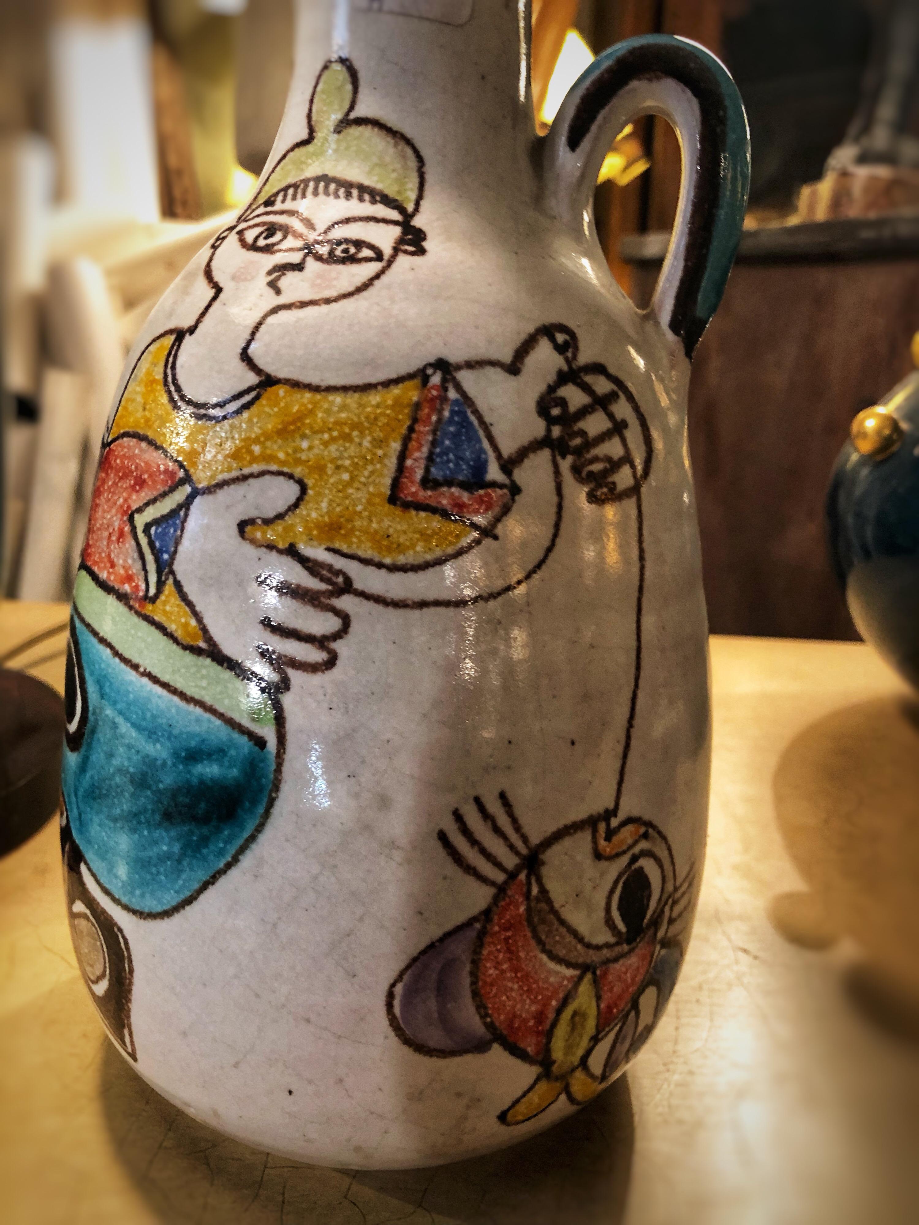 Hand-Carved Ceramic Vase 1960s De Simone Bottle, Sicily