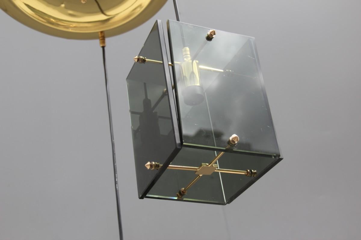 Mid-Century Modern Italian Chandelier Brass Crystal Grey Gold Glass Often For Sale 1