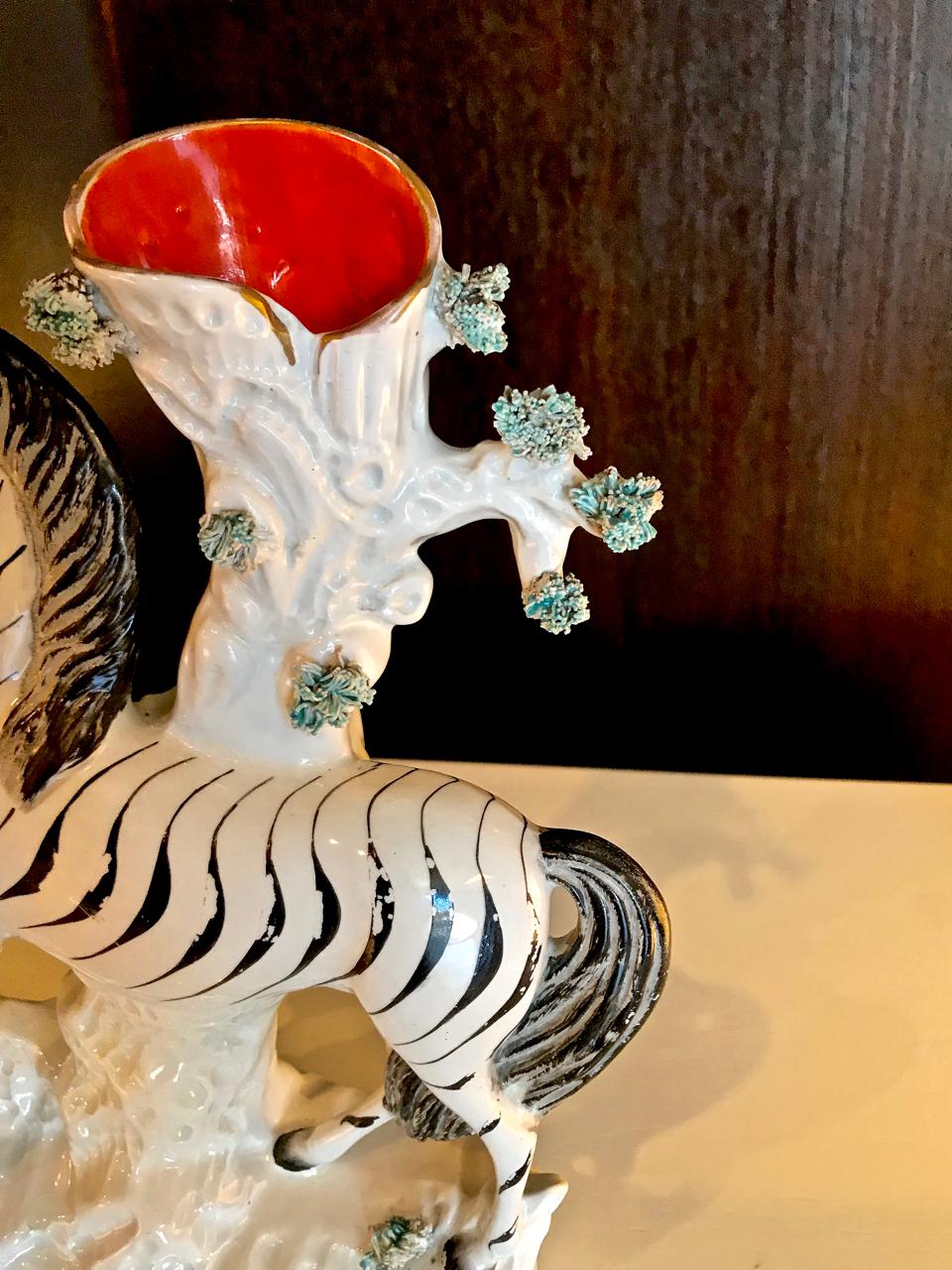 Cast Pair of Staffordshire Zebra Spill Vases, circa 1880