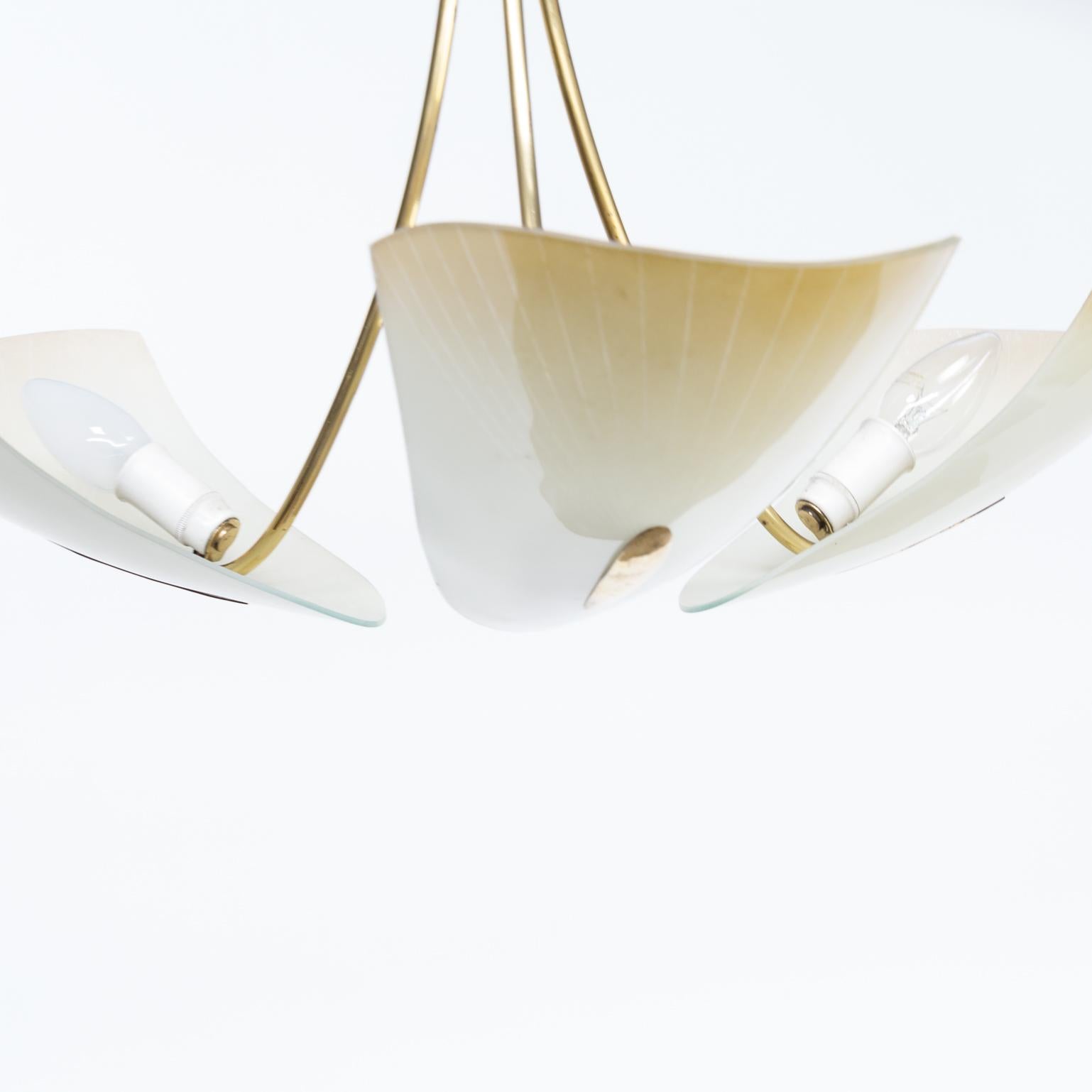 1960s Brass and Glass Pendant Hanging Lamp For Sale 1