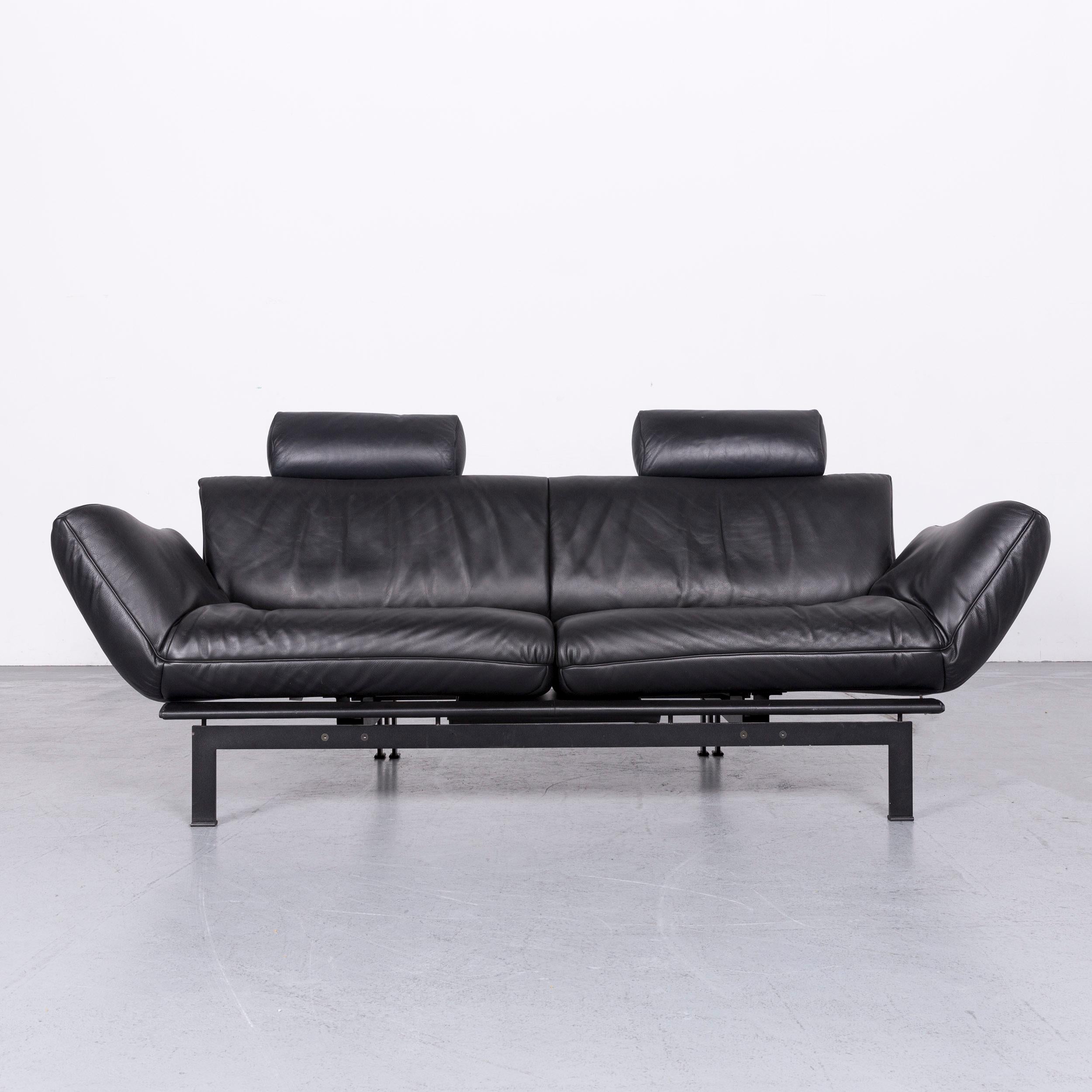 Contemporary De Sede Ds 140 Designer Leather Sofa Black Three-Seat Function Modern For Sale