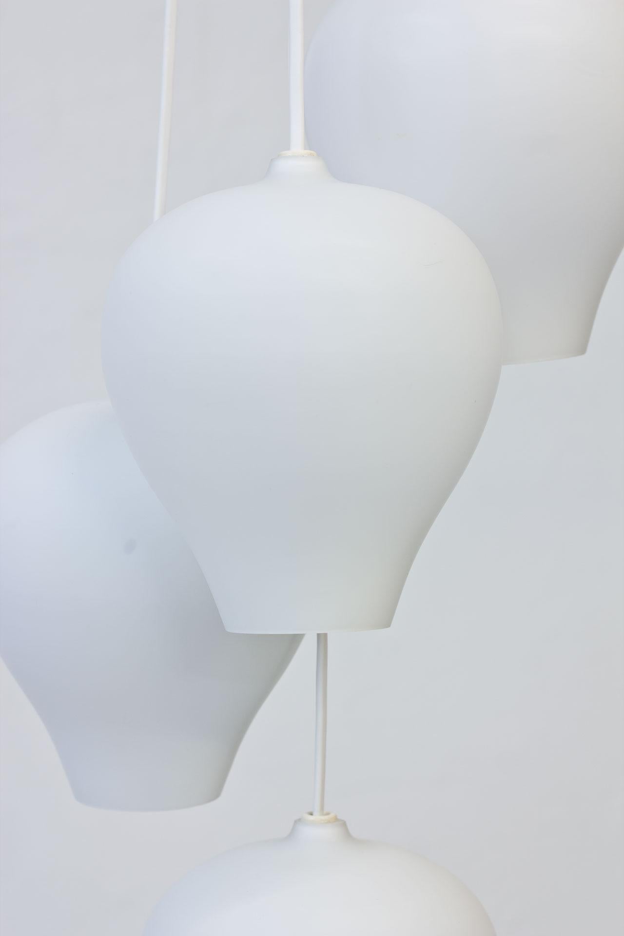 Mid-20th Century Scandinavian Modern Matte Opal Glass Pendant Lamps, Sweden, Set of 4