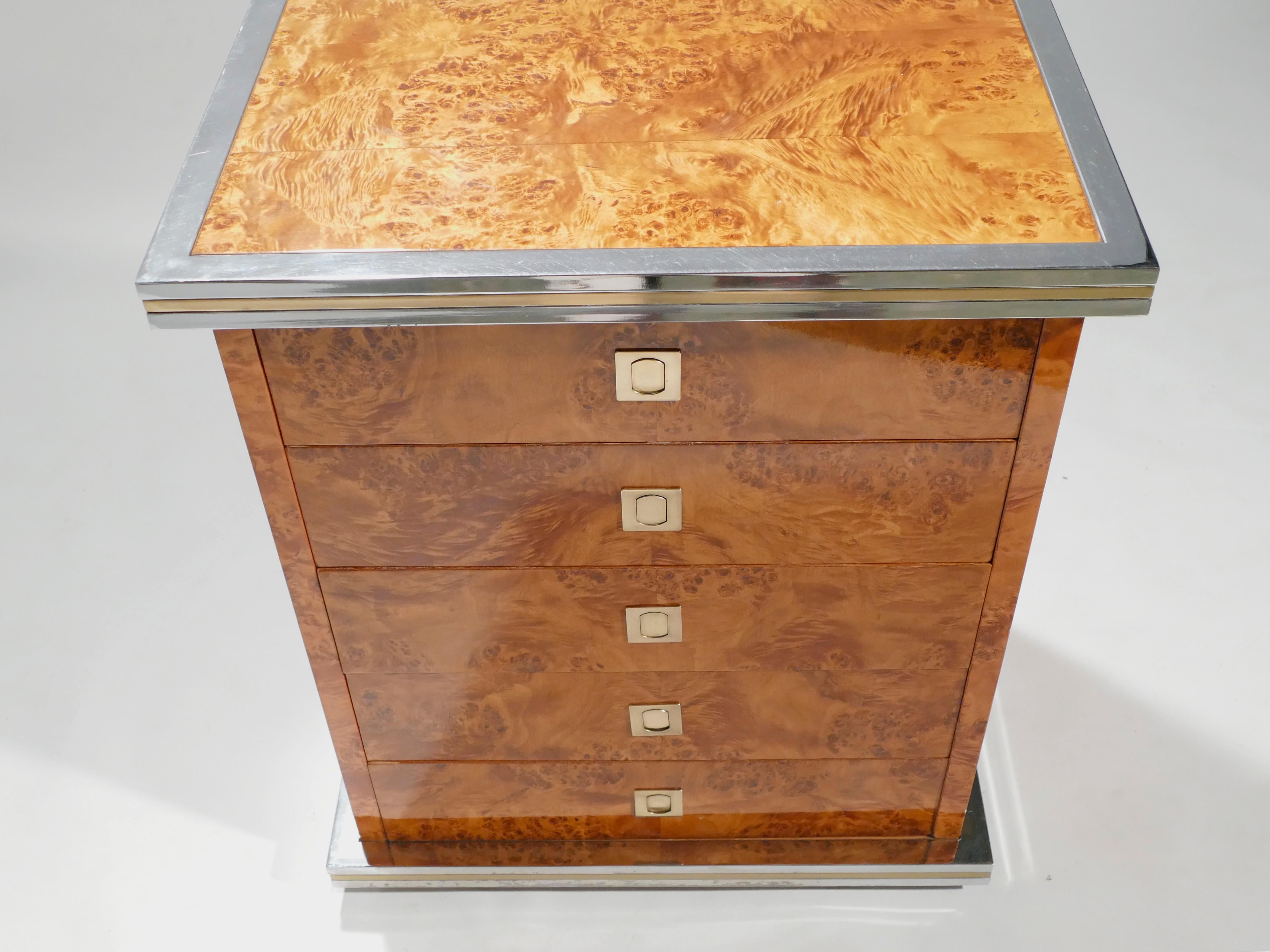 Willy Rizzo Burl Brass Chest of Drawers, 1970s In Excellent Condition In Paris, IDF