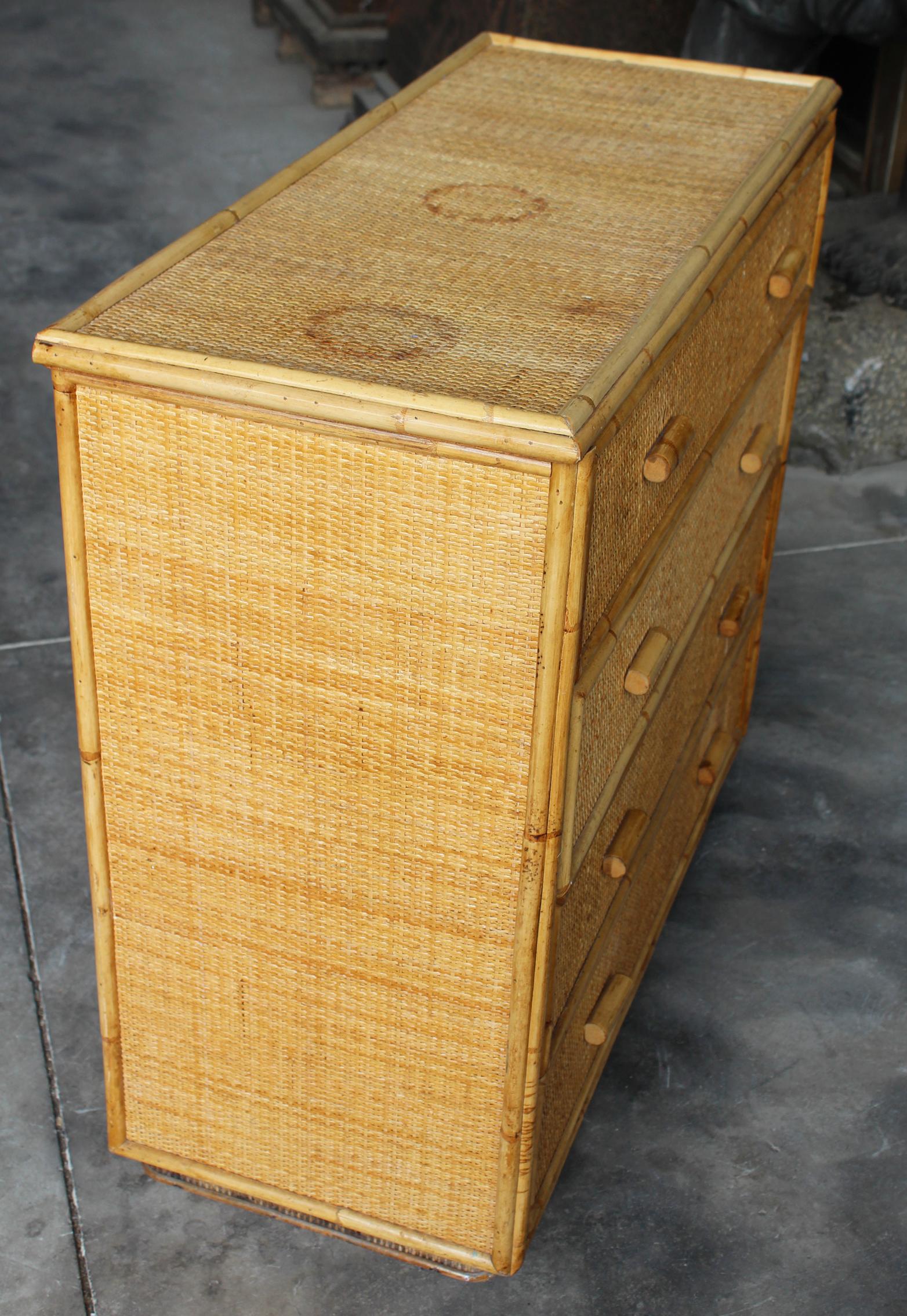 Late 20th Century 1980s Spanish Bamboo and Rattan Four Drawer Chest