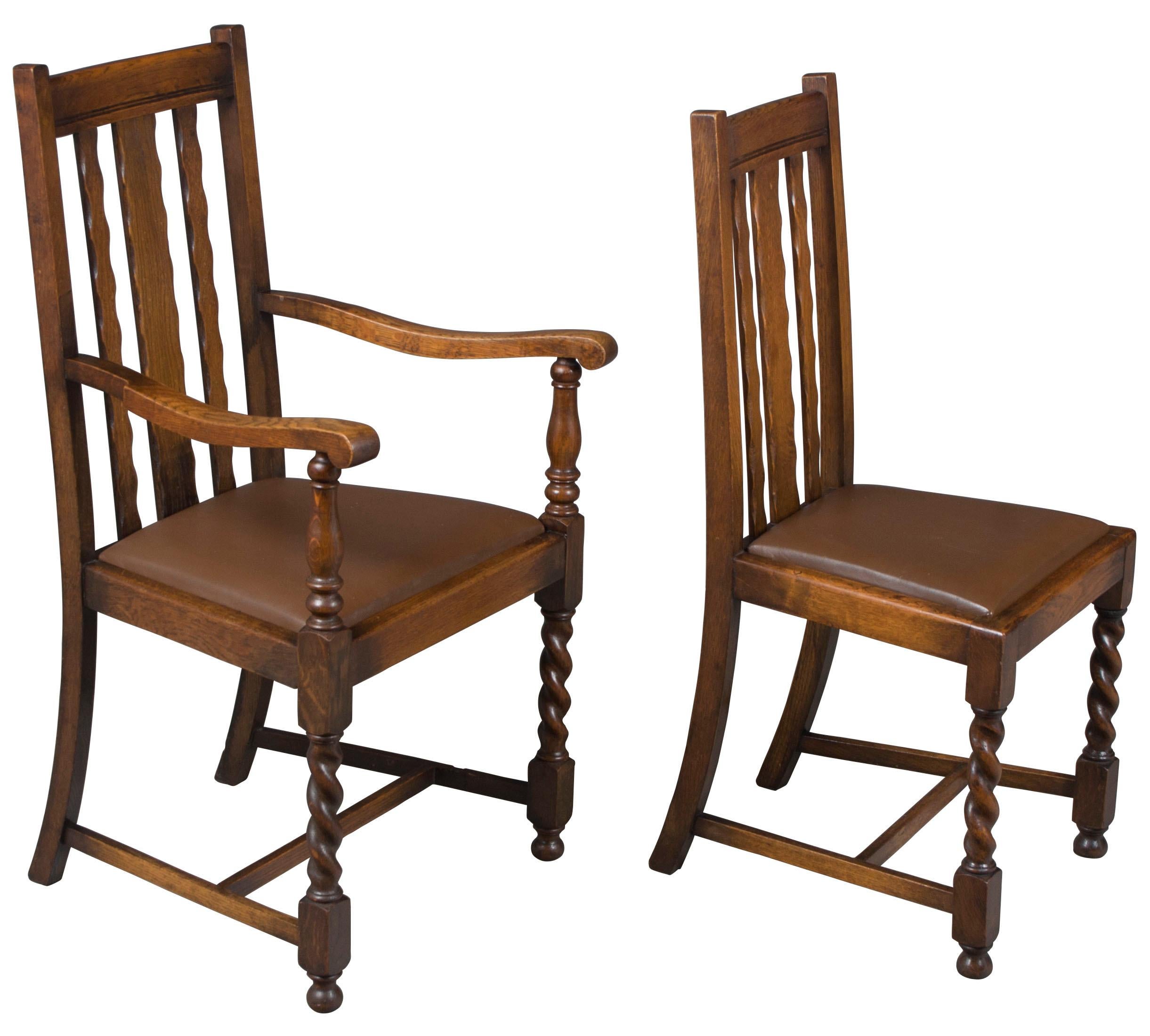 Jacobean Set of Four Oak Barley Twist Dining Room or Kitchen Chairs