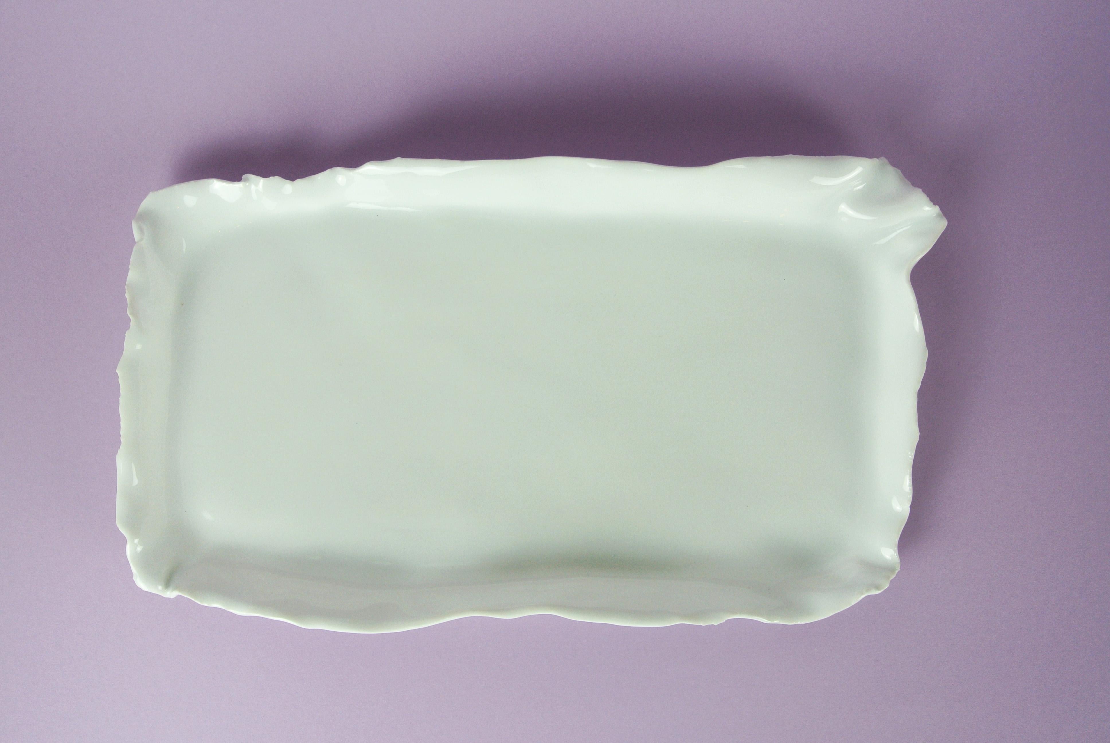 Hand-Crafted Thin Porcelain Tray with White Glossy Glaze