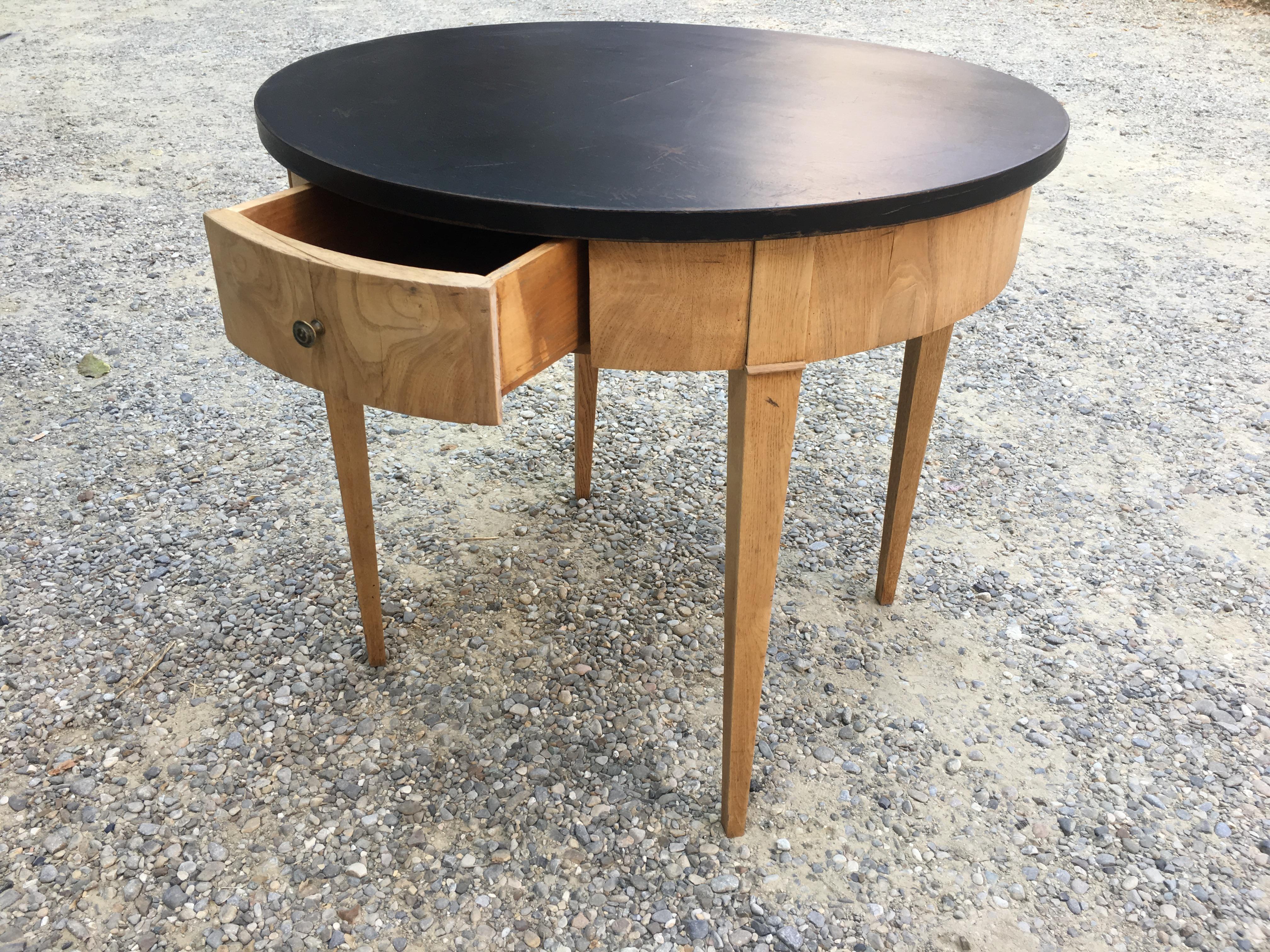 Mid-20th Century Mid-Century Modern Oak Table with Black Lacquered Top from 1950s For Sale