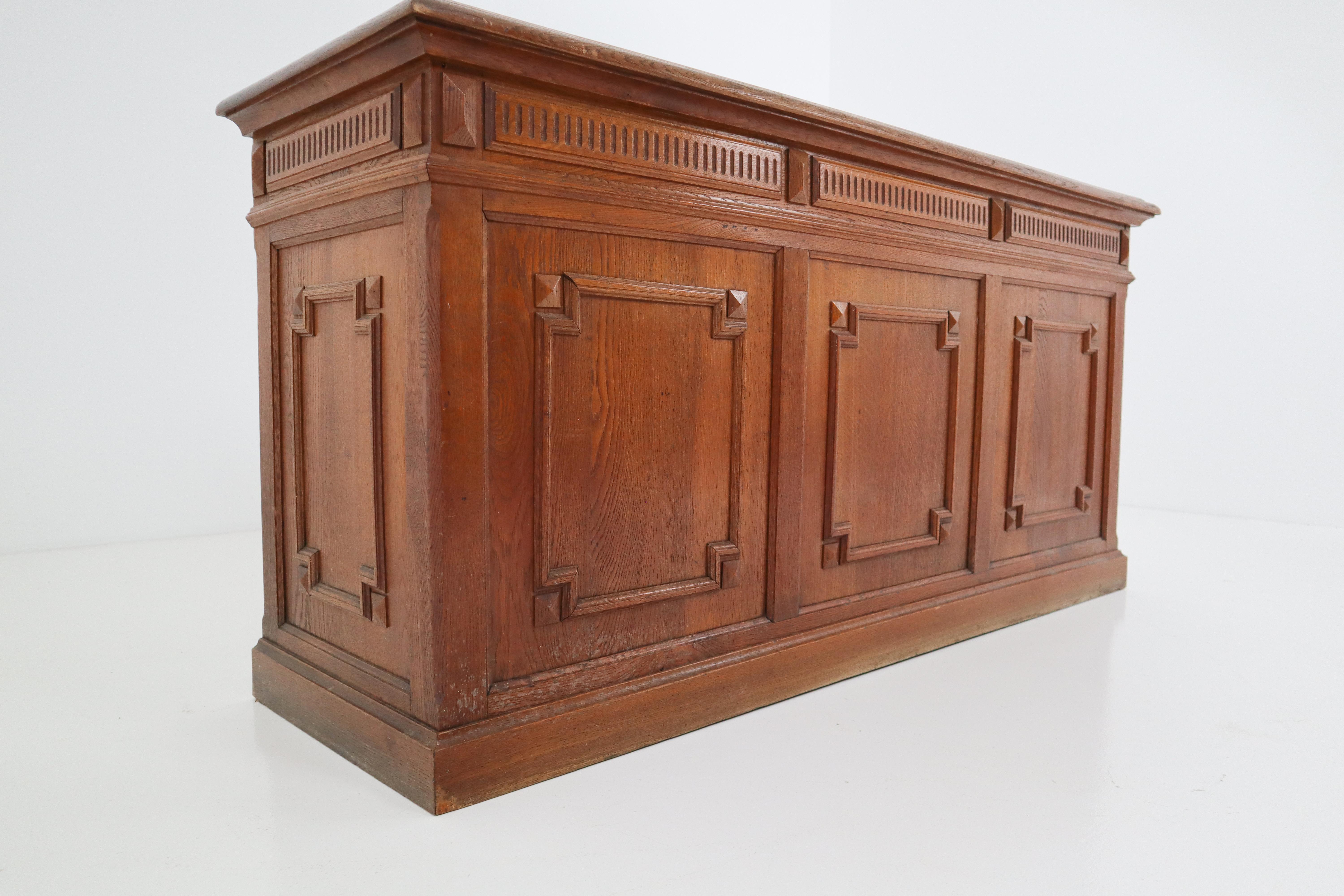 19th Century Antique Original French Oak Counter with Five Oak Drawers on the Back, 1890