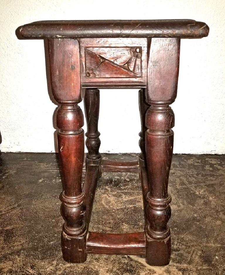 18th Century and Earlier 16th Century Renaissance Carved Spanish Oak Stool