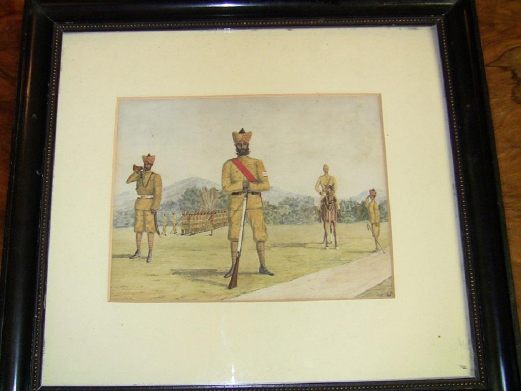 19th Century Anglo-Indian Sikh Regiment Watercolor In Excellent Condition In Dallas, TX